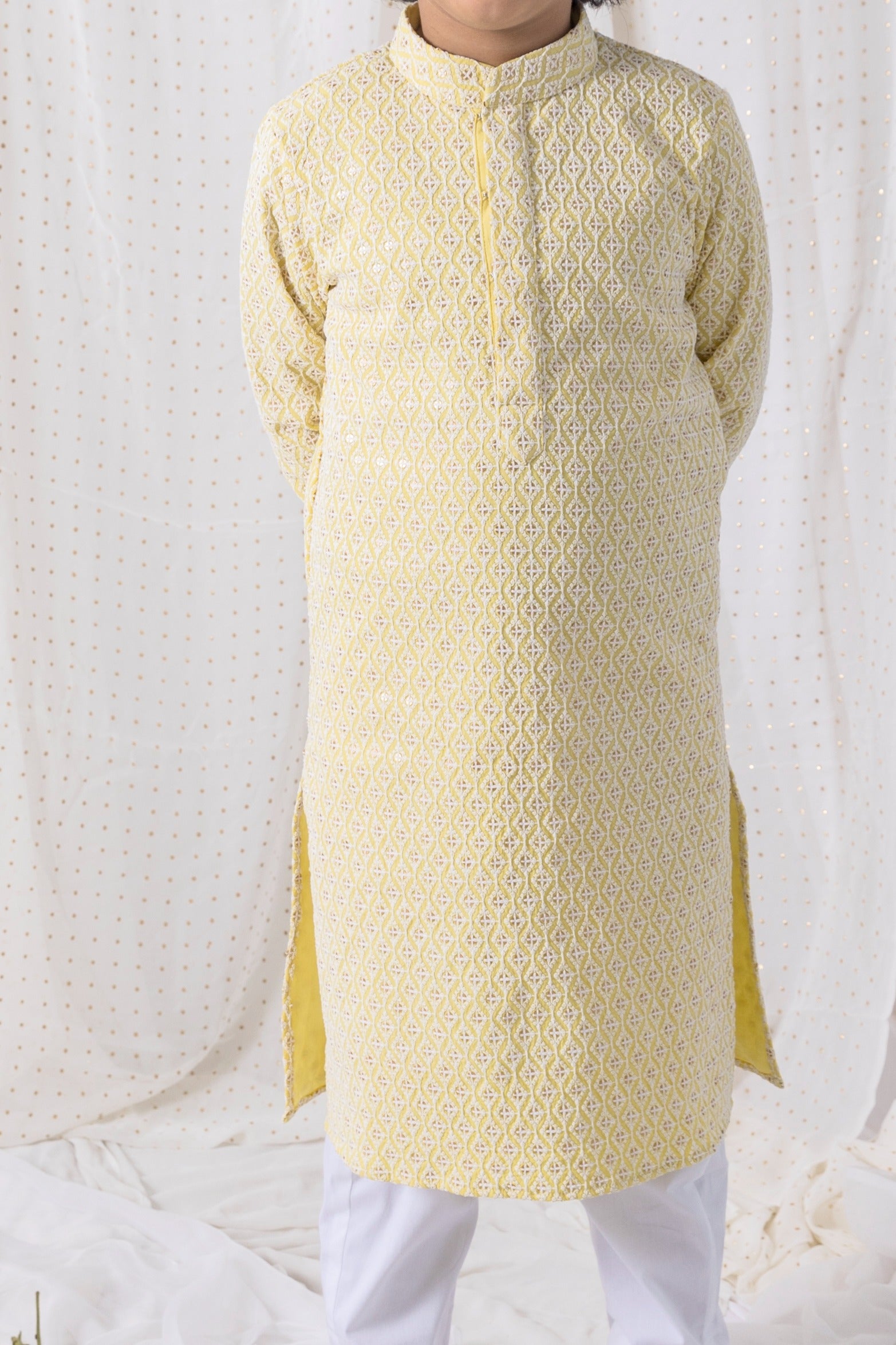 Lemon Sequin And Thread Work Kurta Set