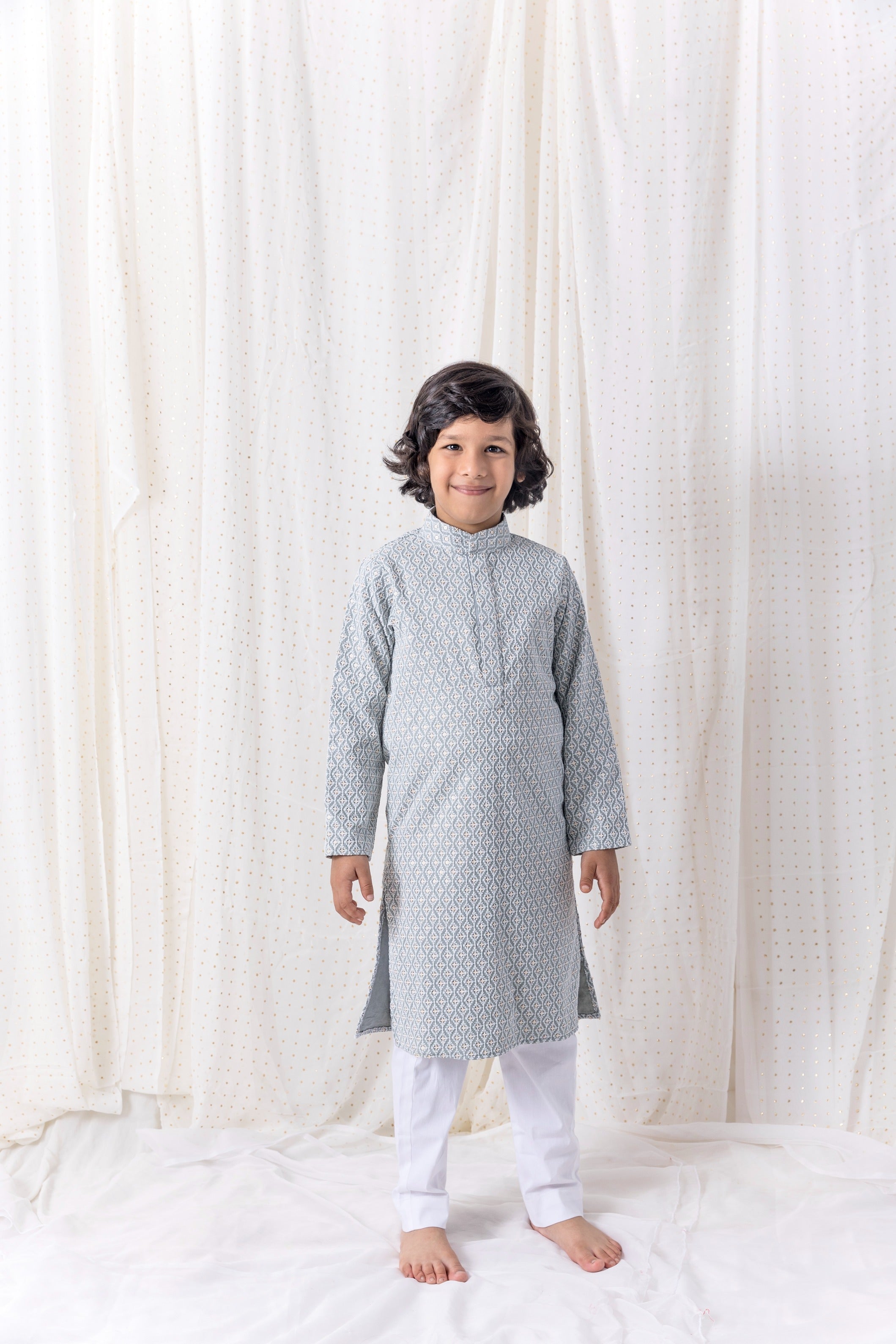 Grey Sequin And Thread Work Kurta Set