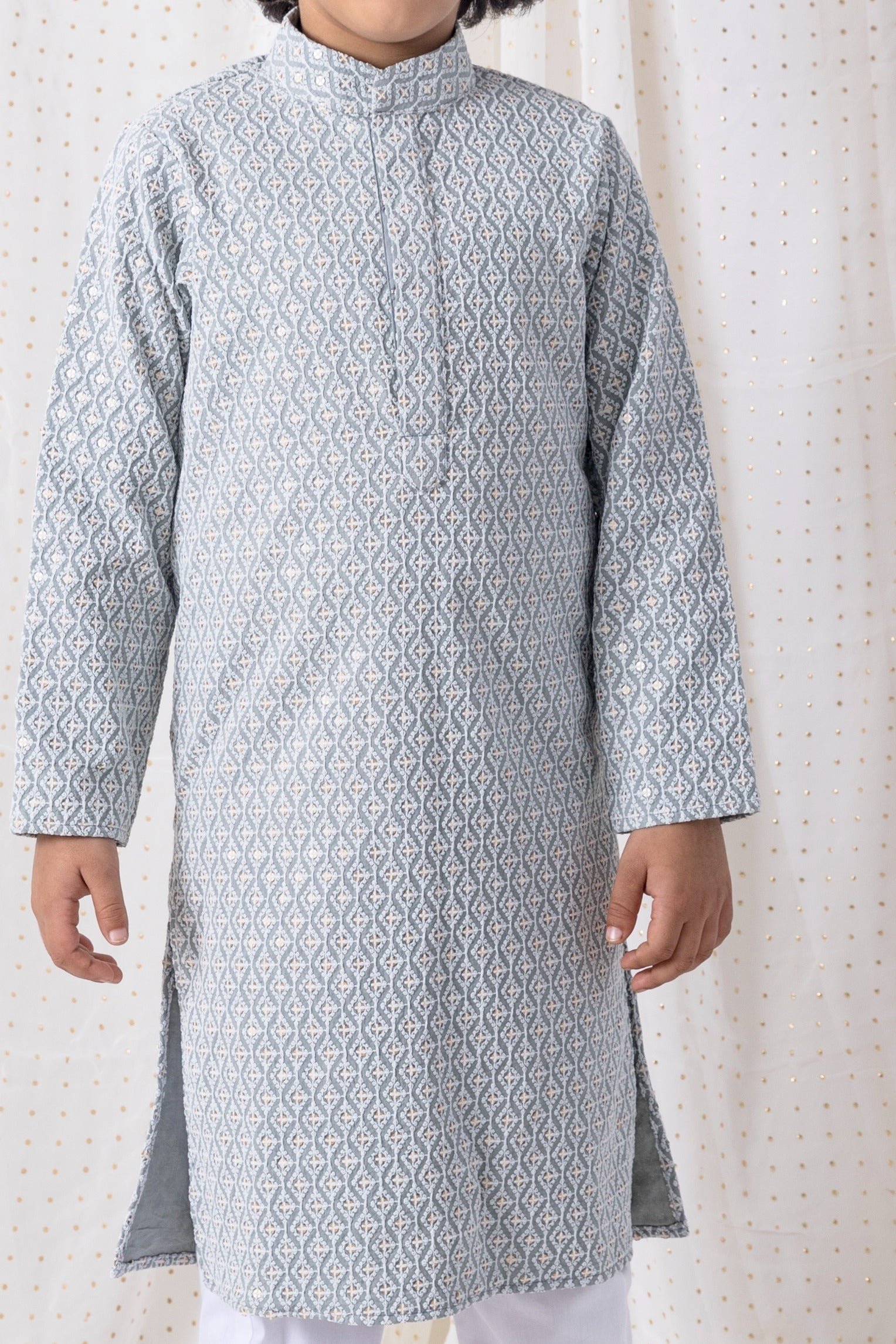 Grey Sequin And Thread Work Kurta Set