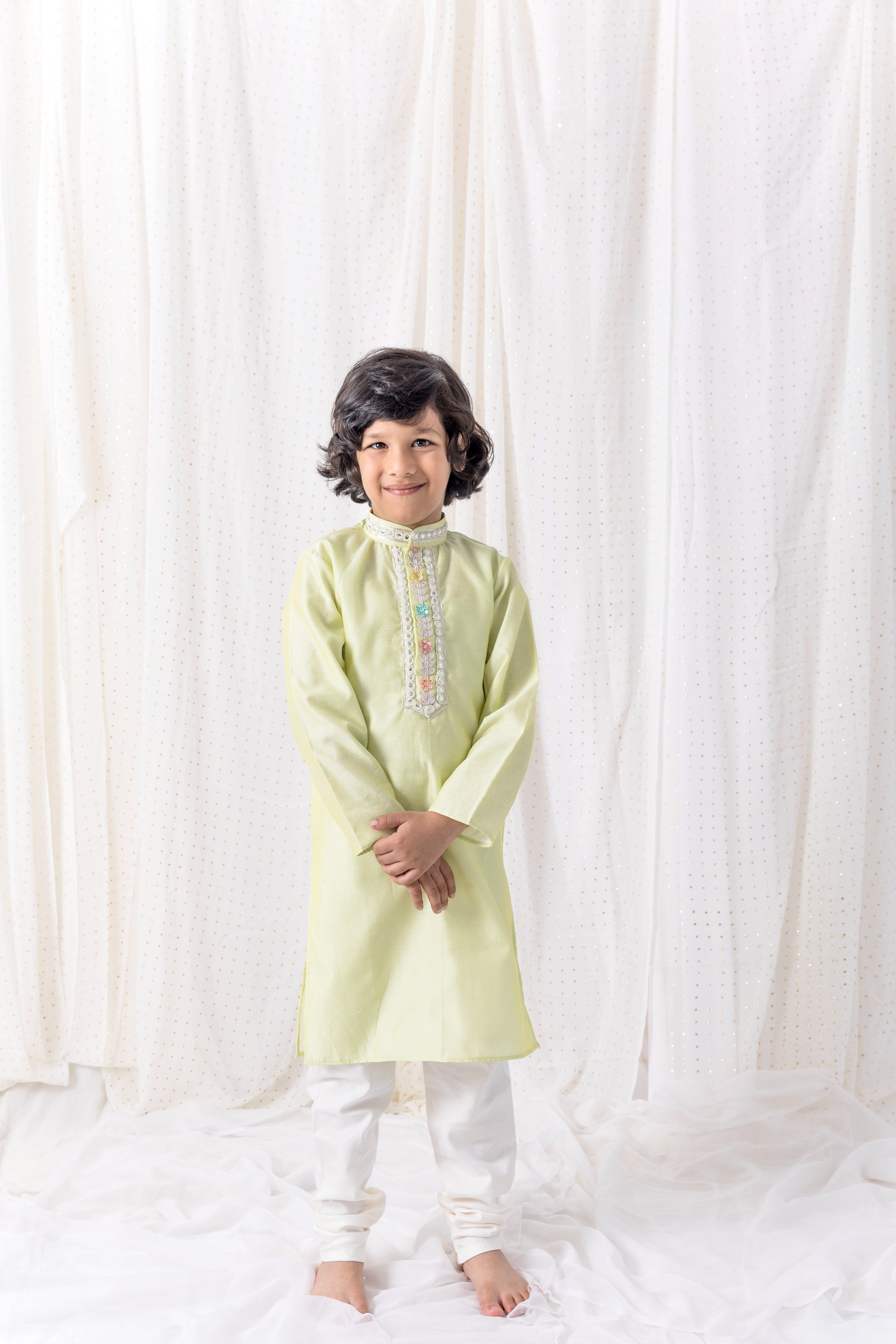 Pastel Green Kurta In Organza With Cotton Silk Pants