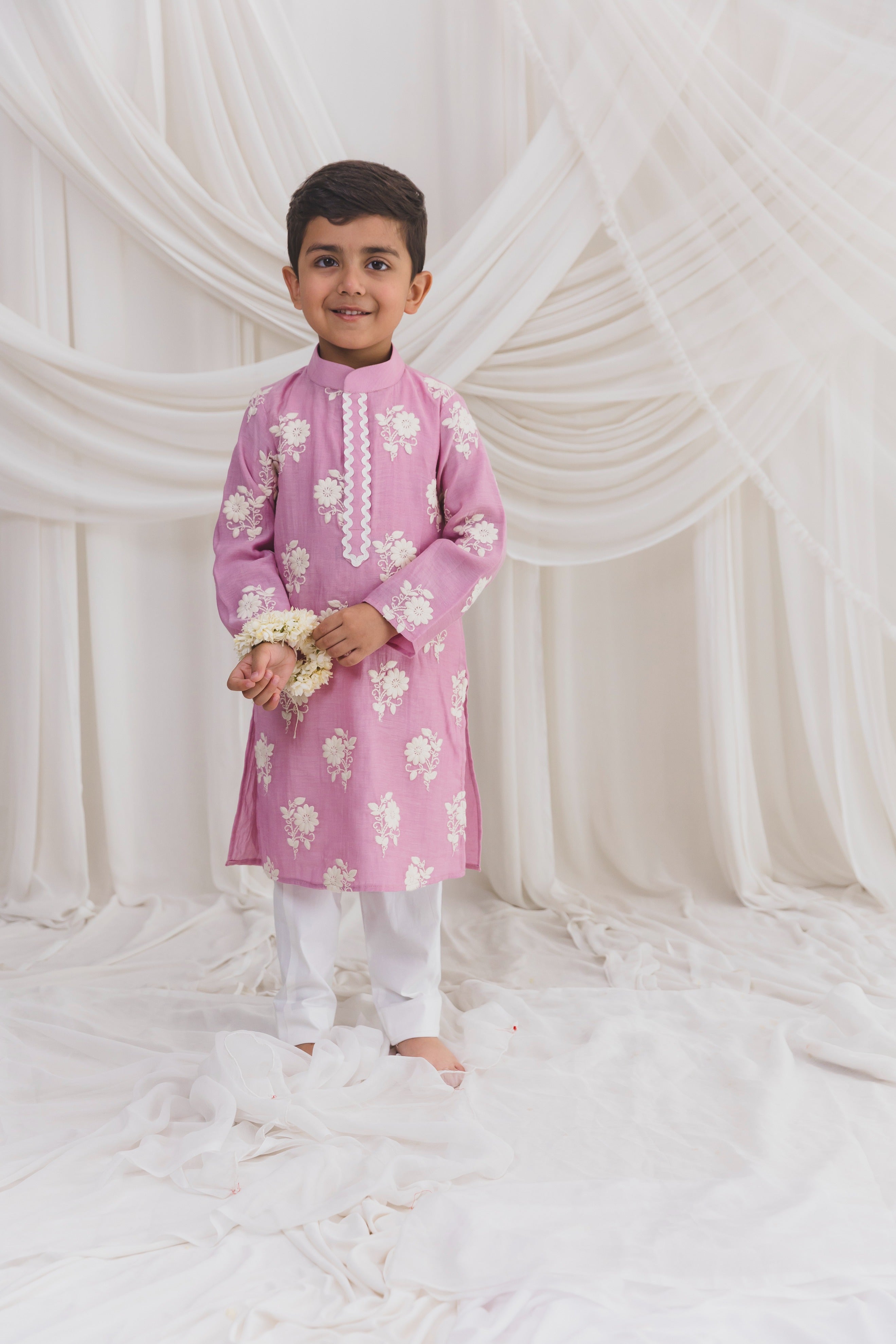 Pink Embroided Kurta With Pants