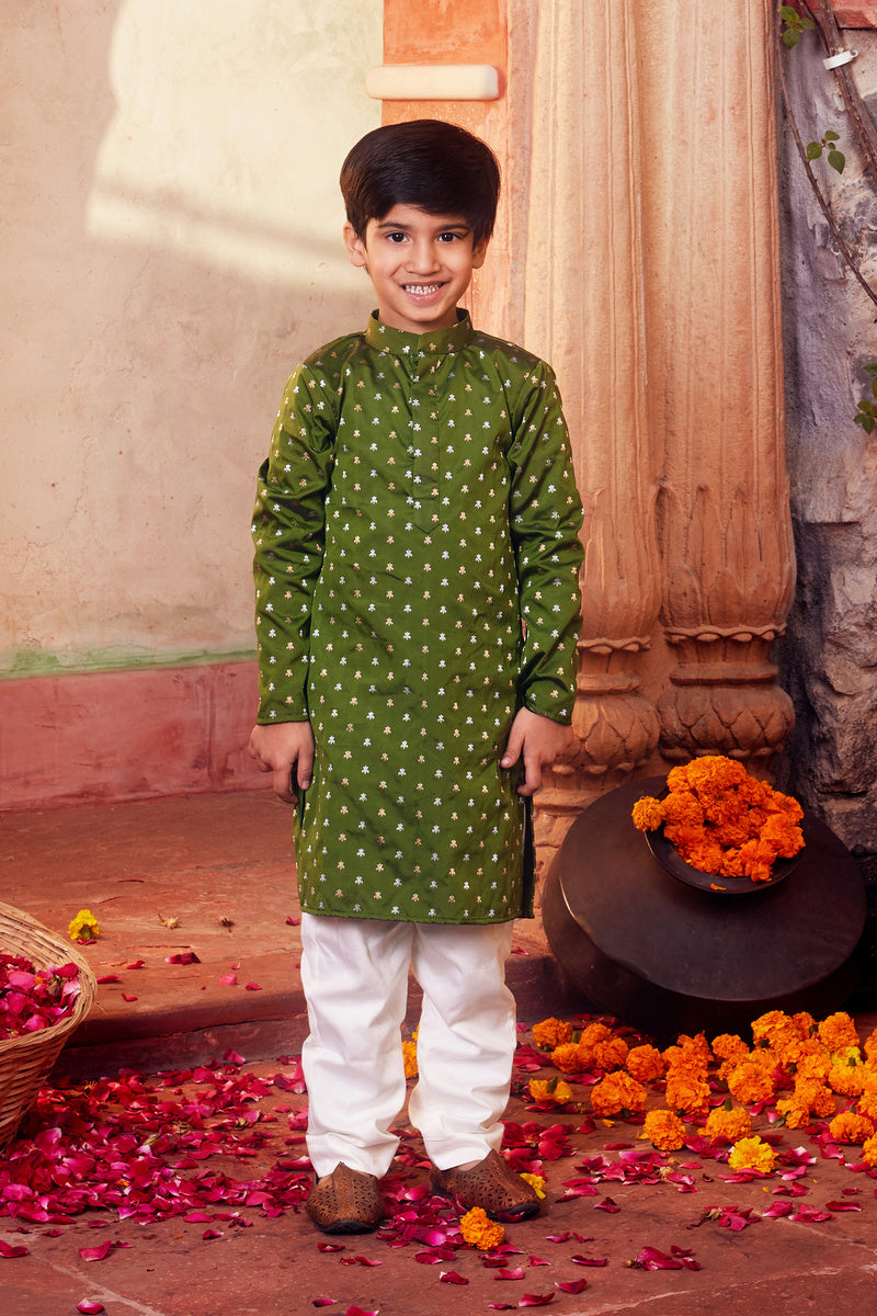 Green Kurta With White Pant