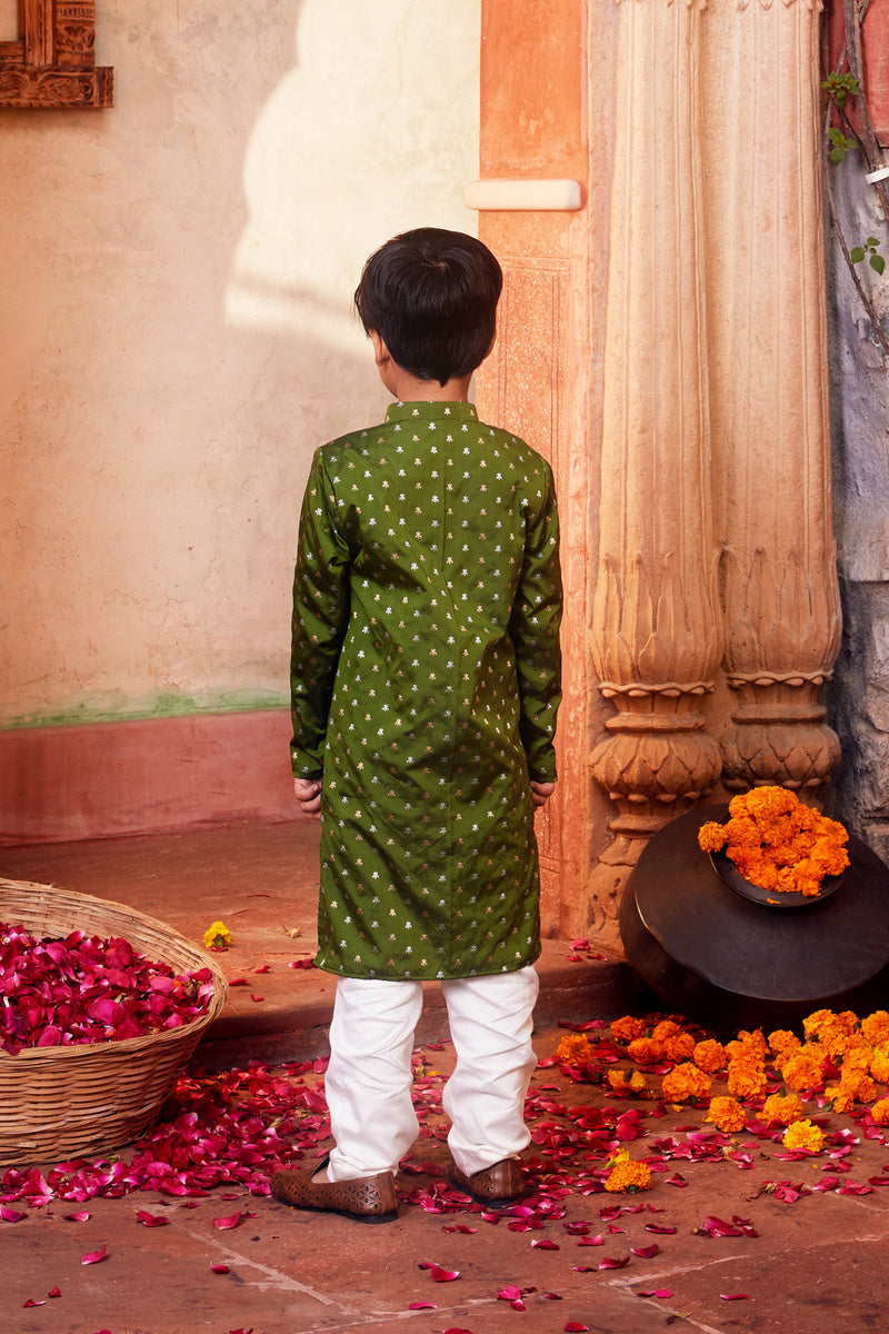 Green Kurta With White Pant