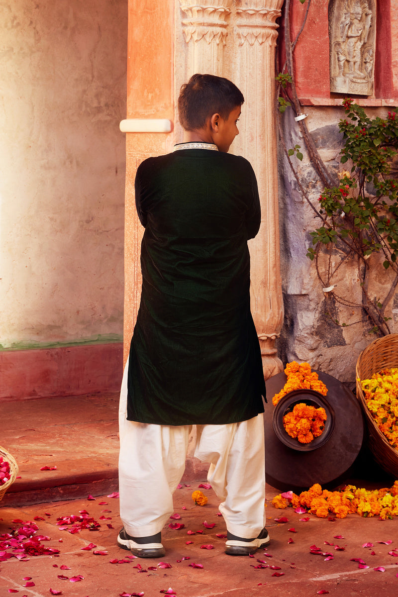 Dark Green Kurta With White Pant