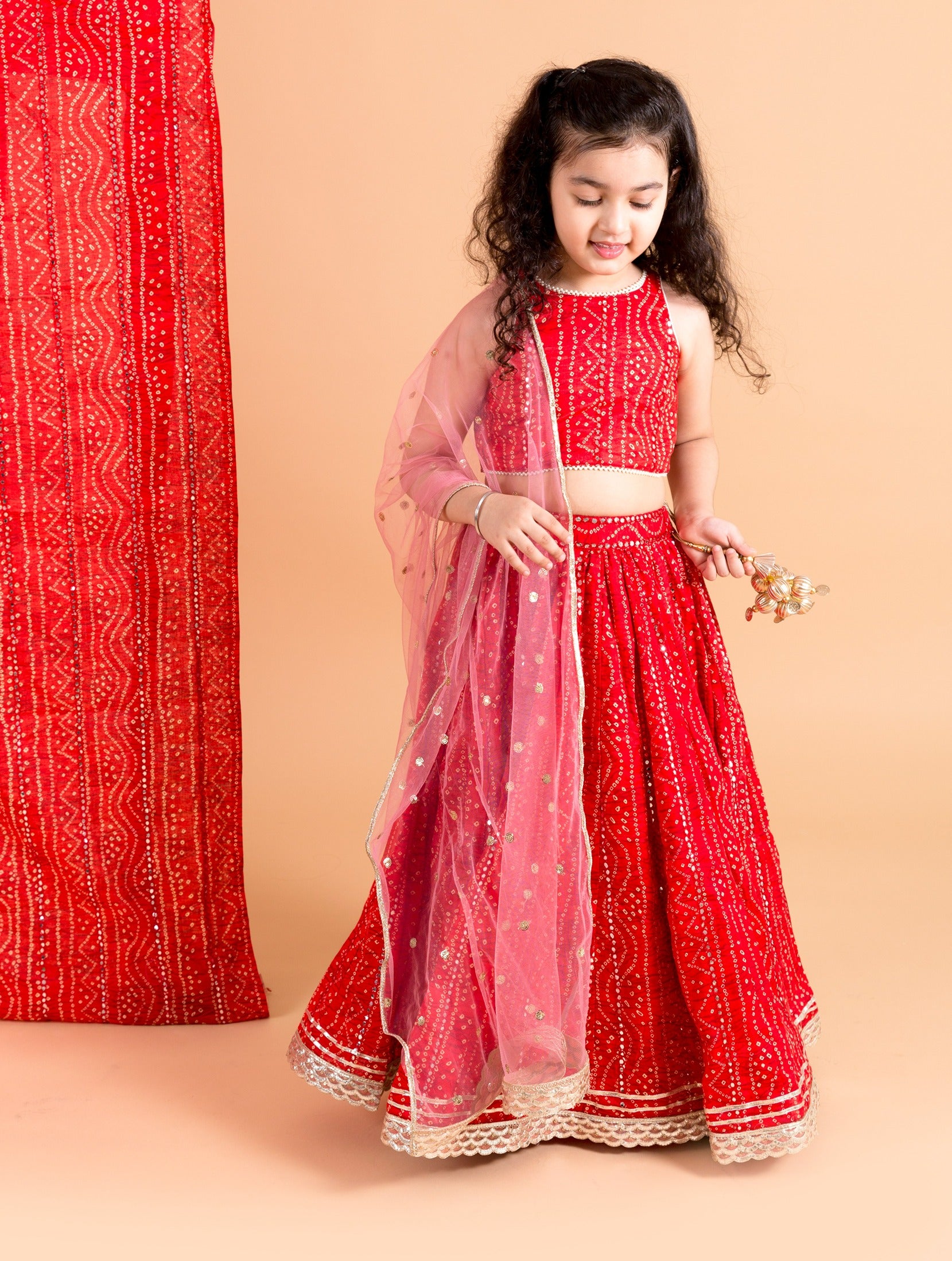 Red Bandhani Lehenga