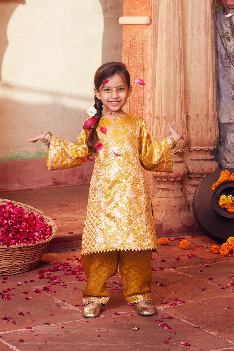 Mustard Brocarde Kurta With Matching Salwar