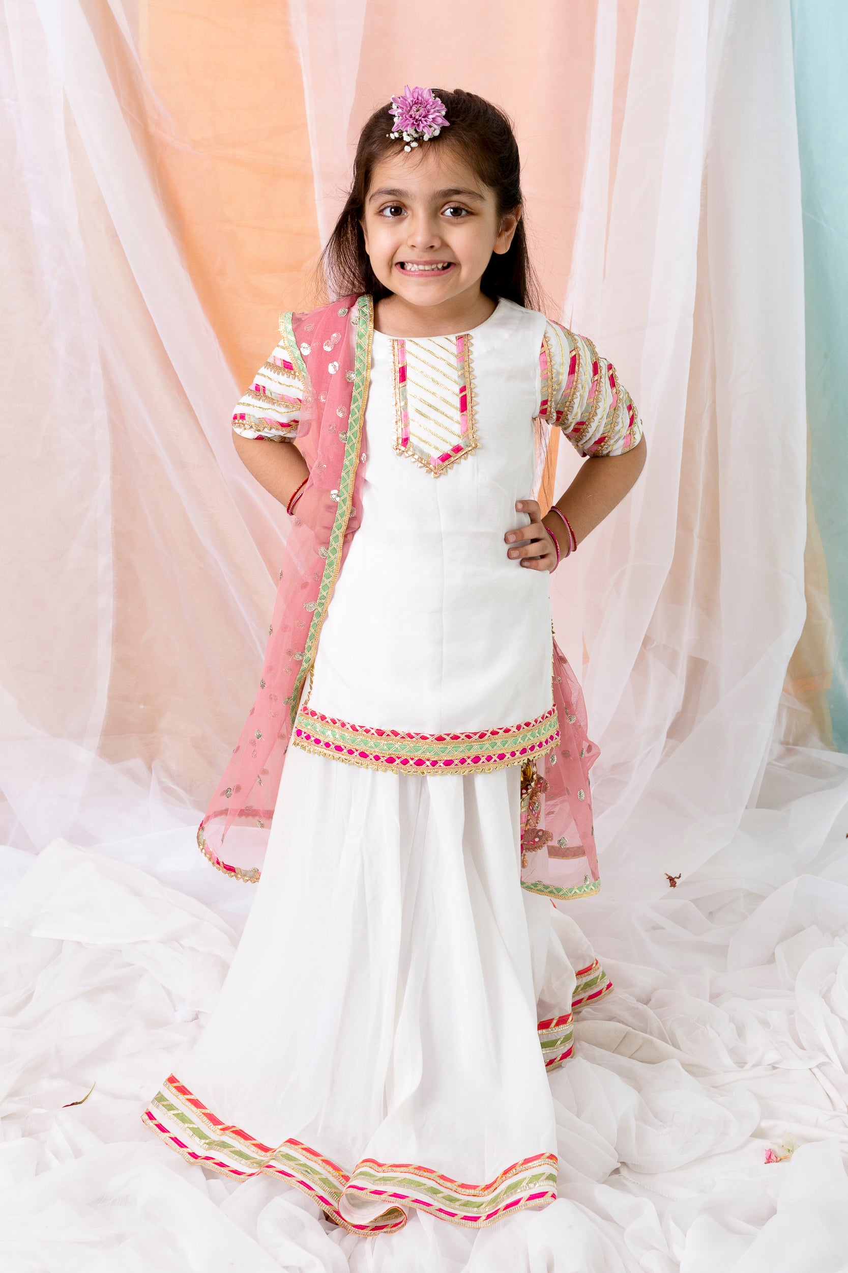 Off White Muslin Shirt With Sharara