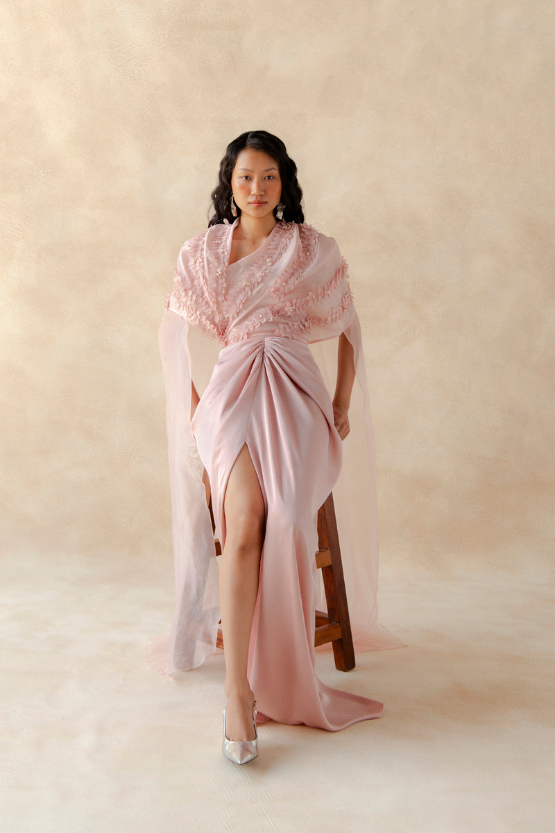 Hydrangea Organza Cape With Bustier And Drape Skirt