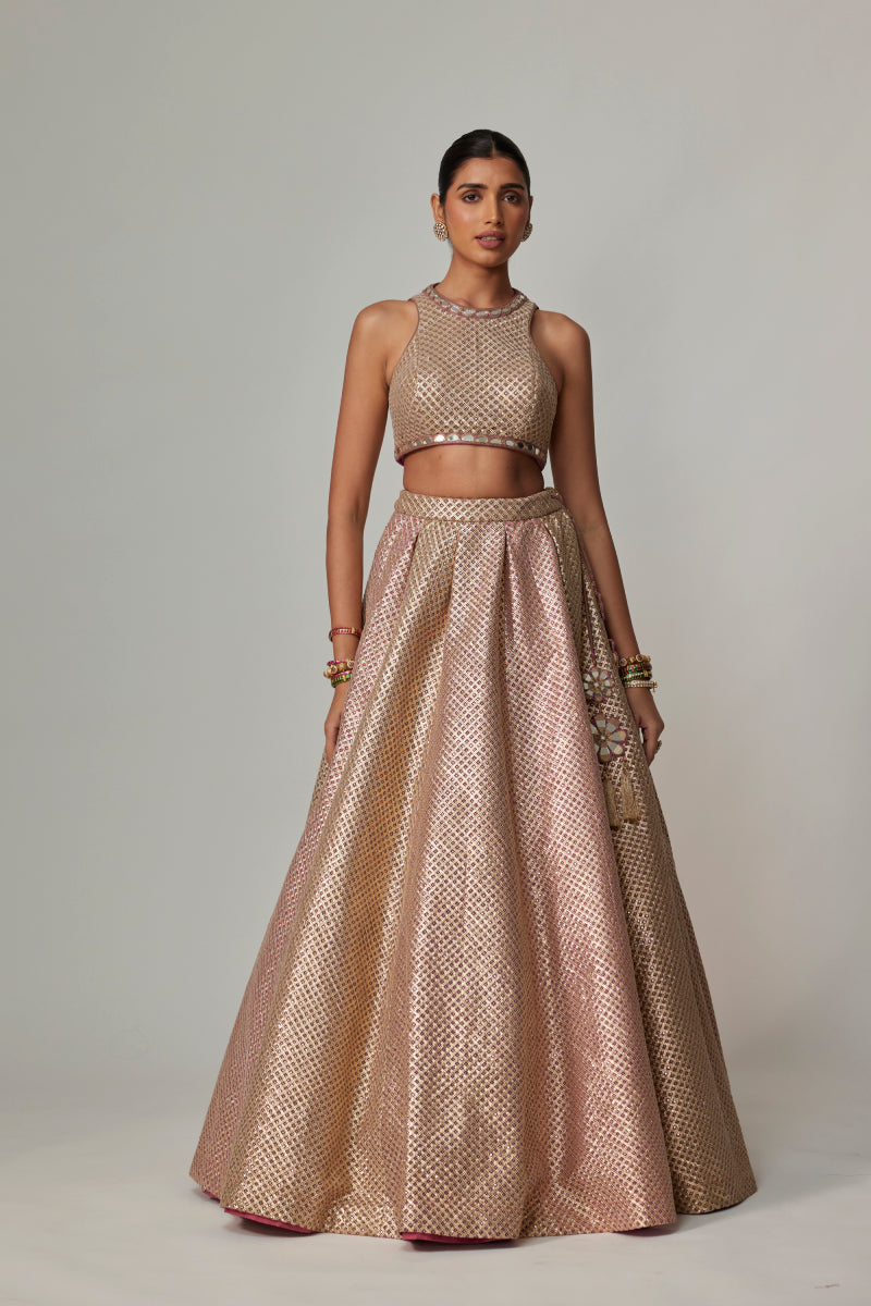 DEEP BEIGE MULTICOLOR WITH CROP TOP
