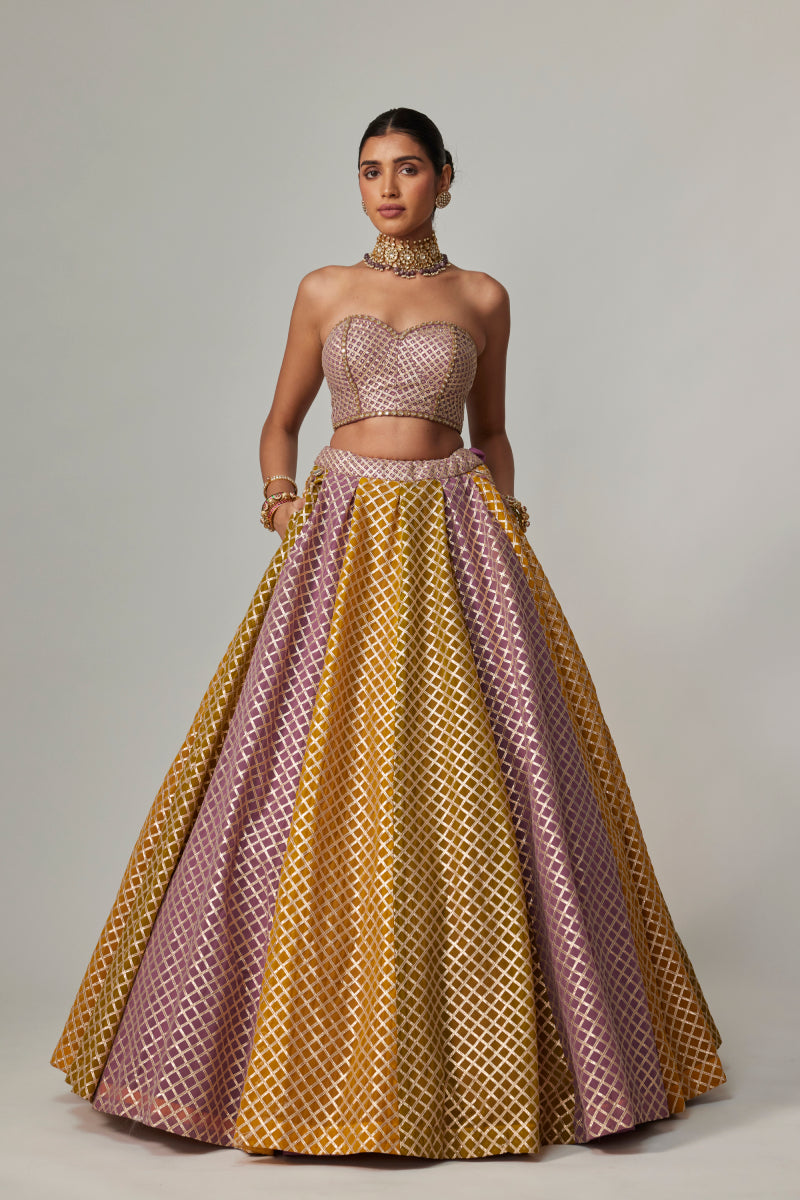 MUSTARD MULTICOLOR CORSET SKIRT SET