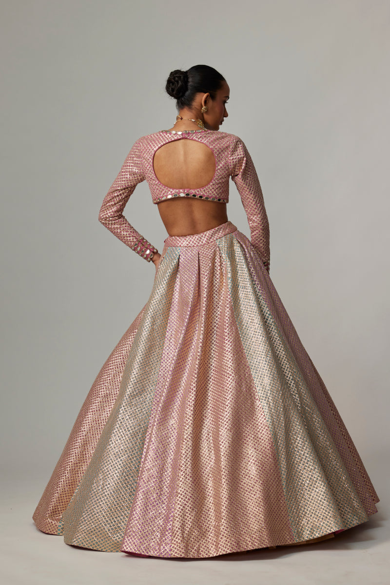 DARK BLUSH MULTICOLOR METALLIC GOTA CROP TOP SKIRT