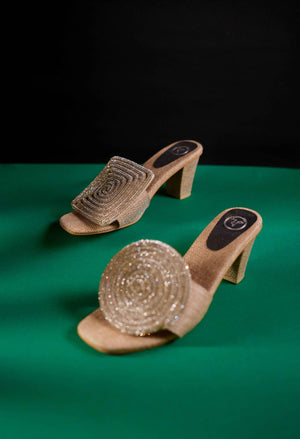 Silver Cube Globe Open Toe Block Heel