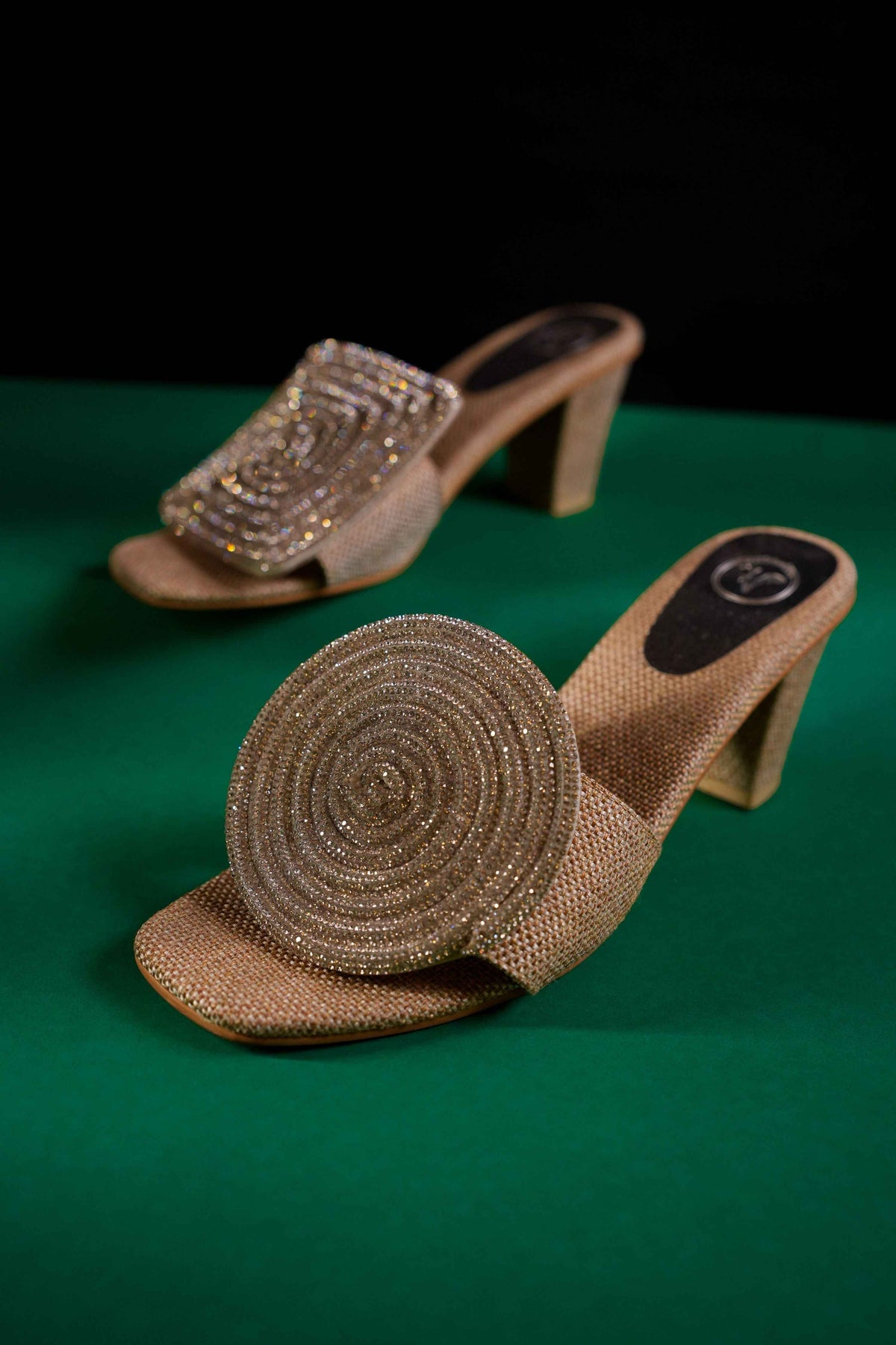 Silver Cube Globe Open Toe Block Heel
