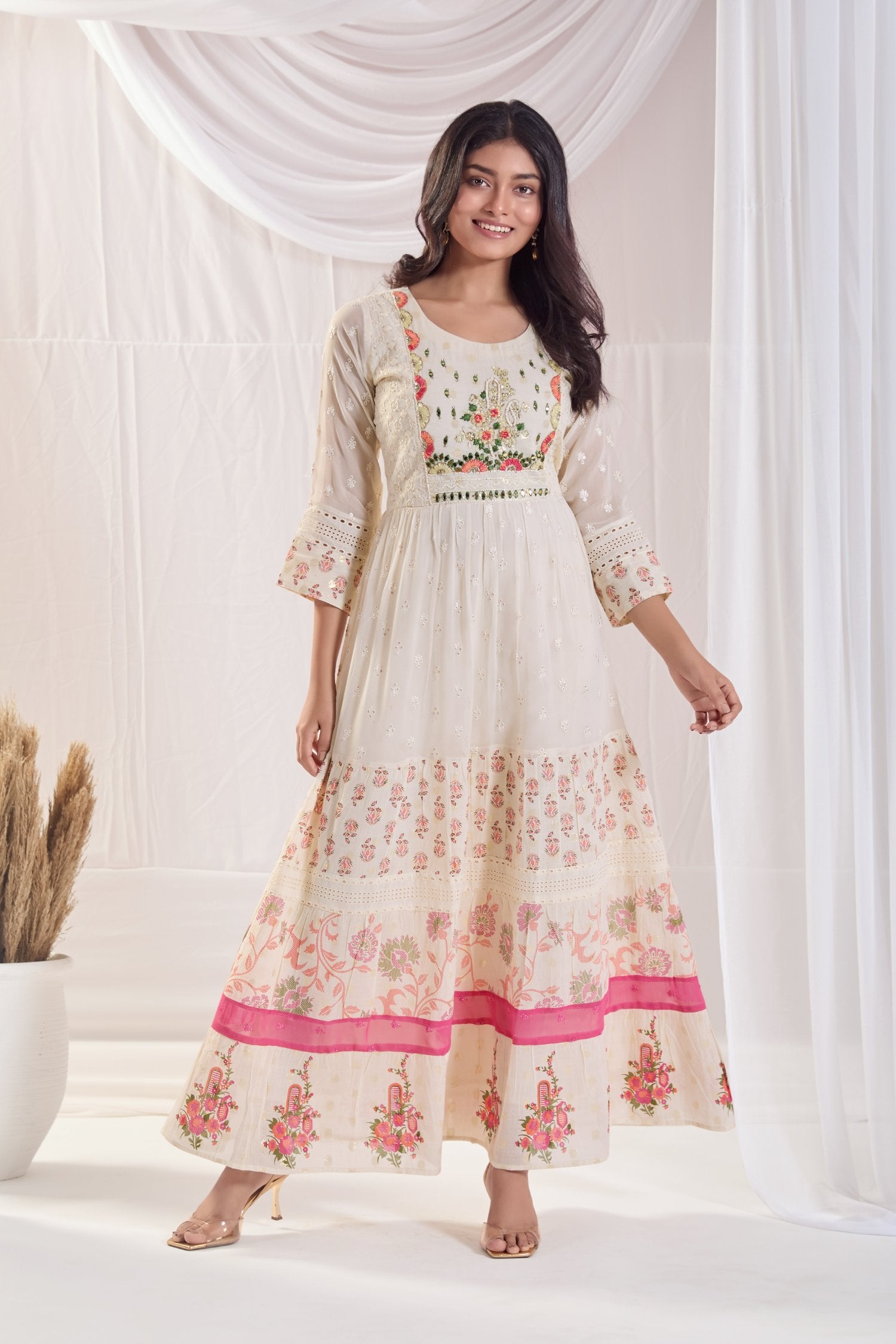 Classy Off White Cotton Long Dress – AGASHE