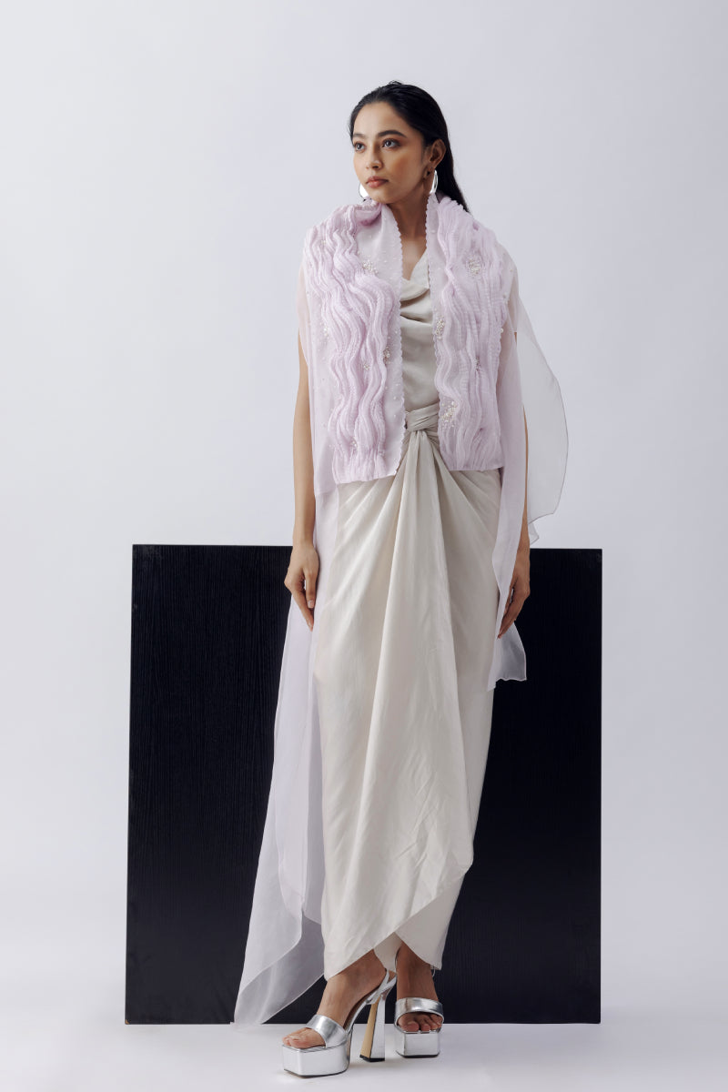 CRUSH TEXTURED CAPE + COWL SARONG DRESS