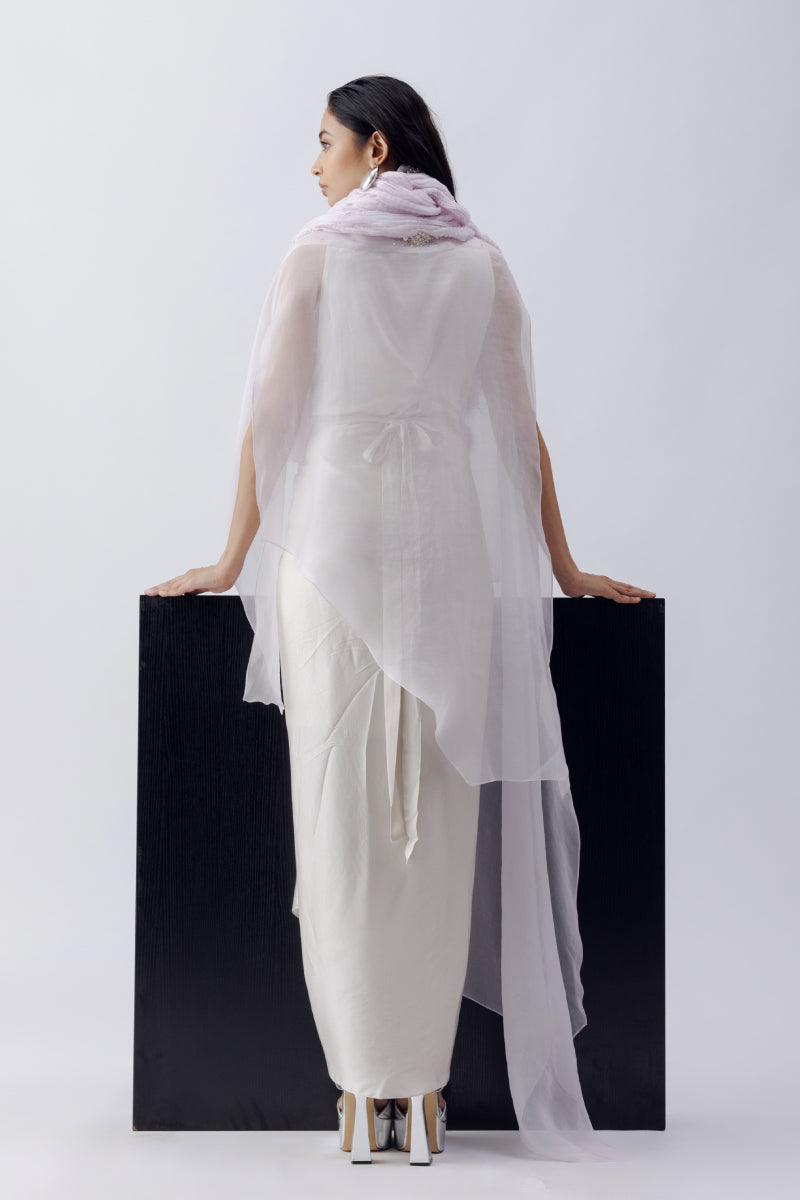 CRUSH TEXTURED CAPE + COWL SARONG DRESS
