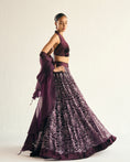 Load image into Gallery viewer, Wine sequin florets embroidered lehenga
