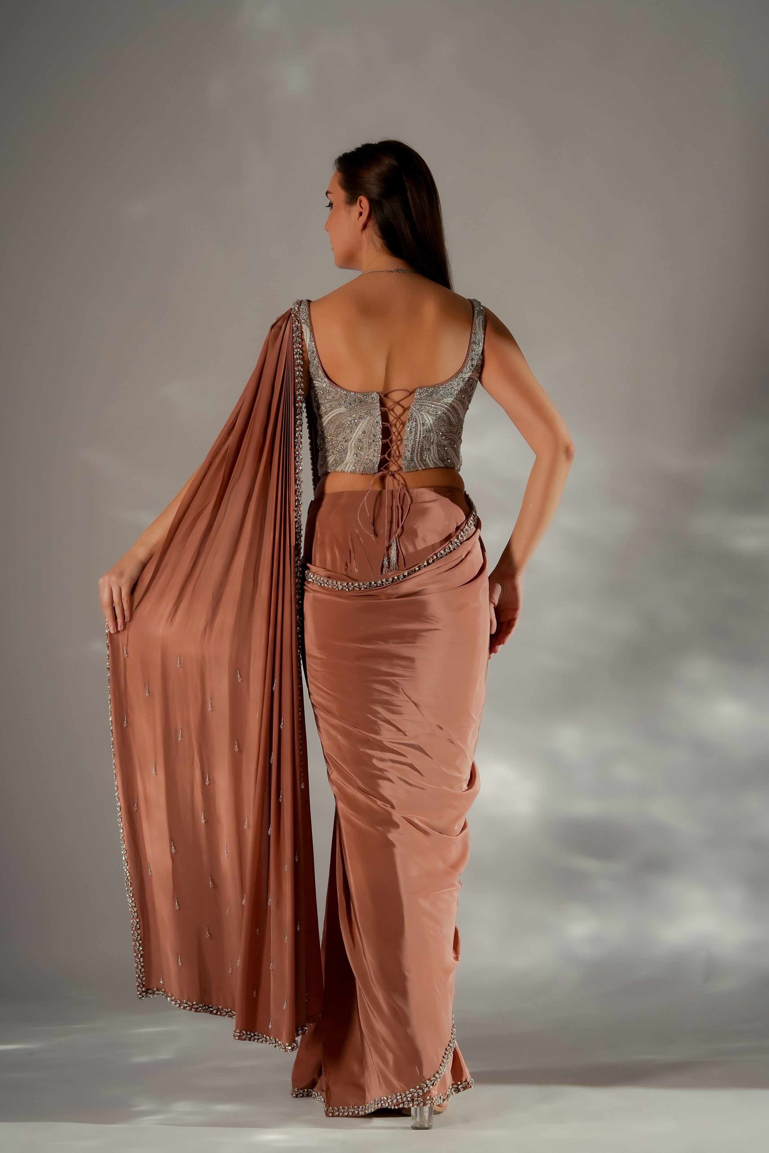 Zarina Pearl Drape Saree