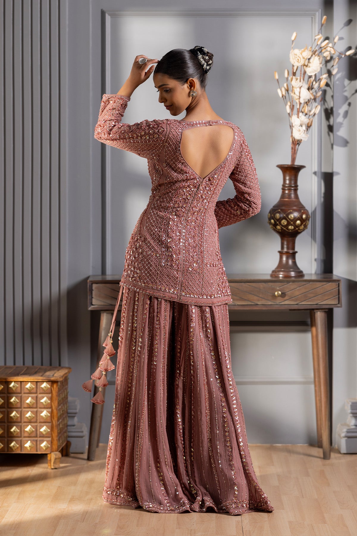 Blush Pink Embroidered Sharara Set