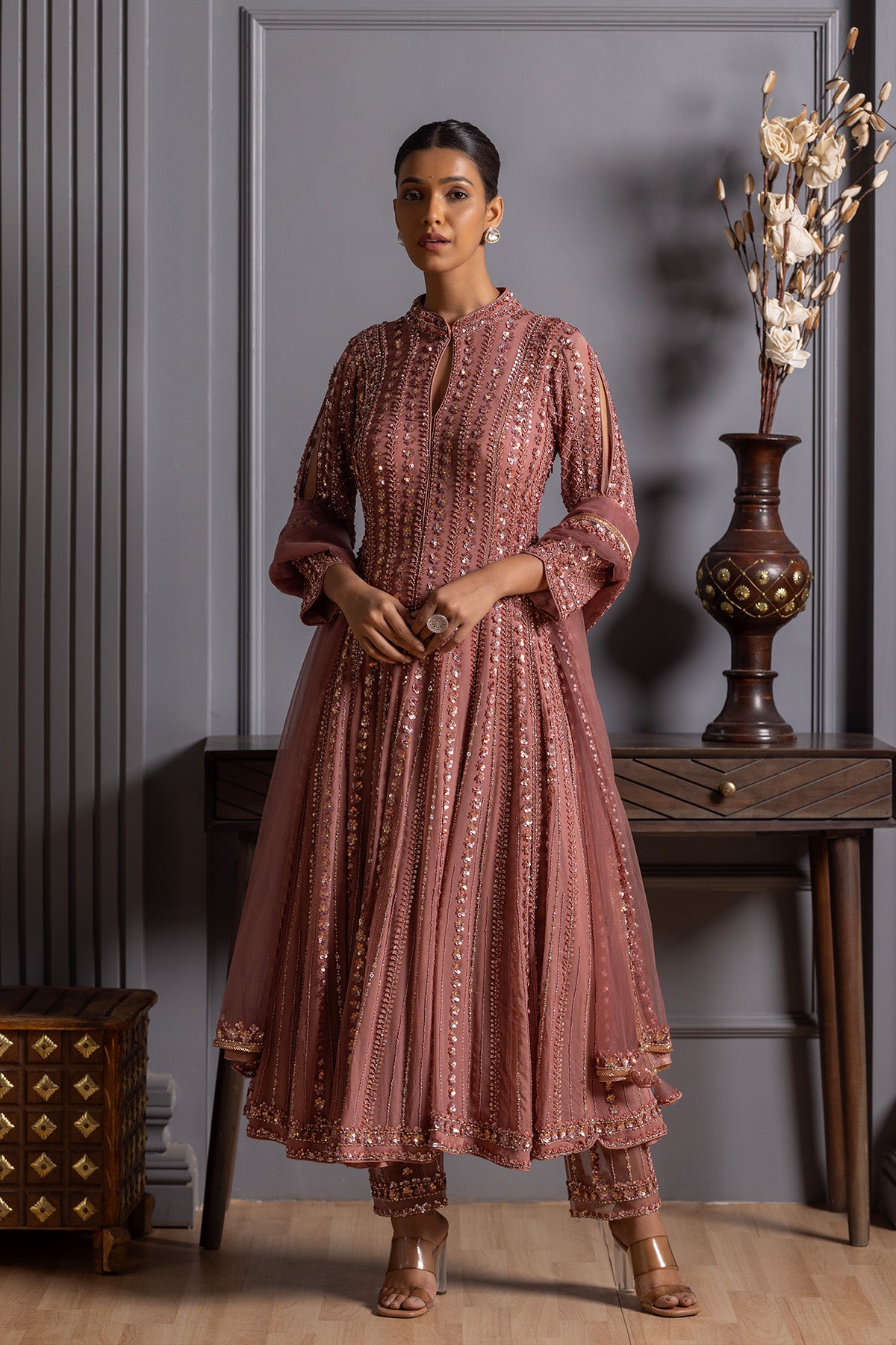 Blush Pink Embroidered Short Anarkali Set