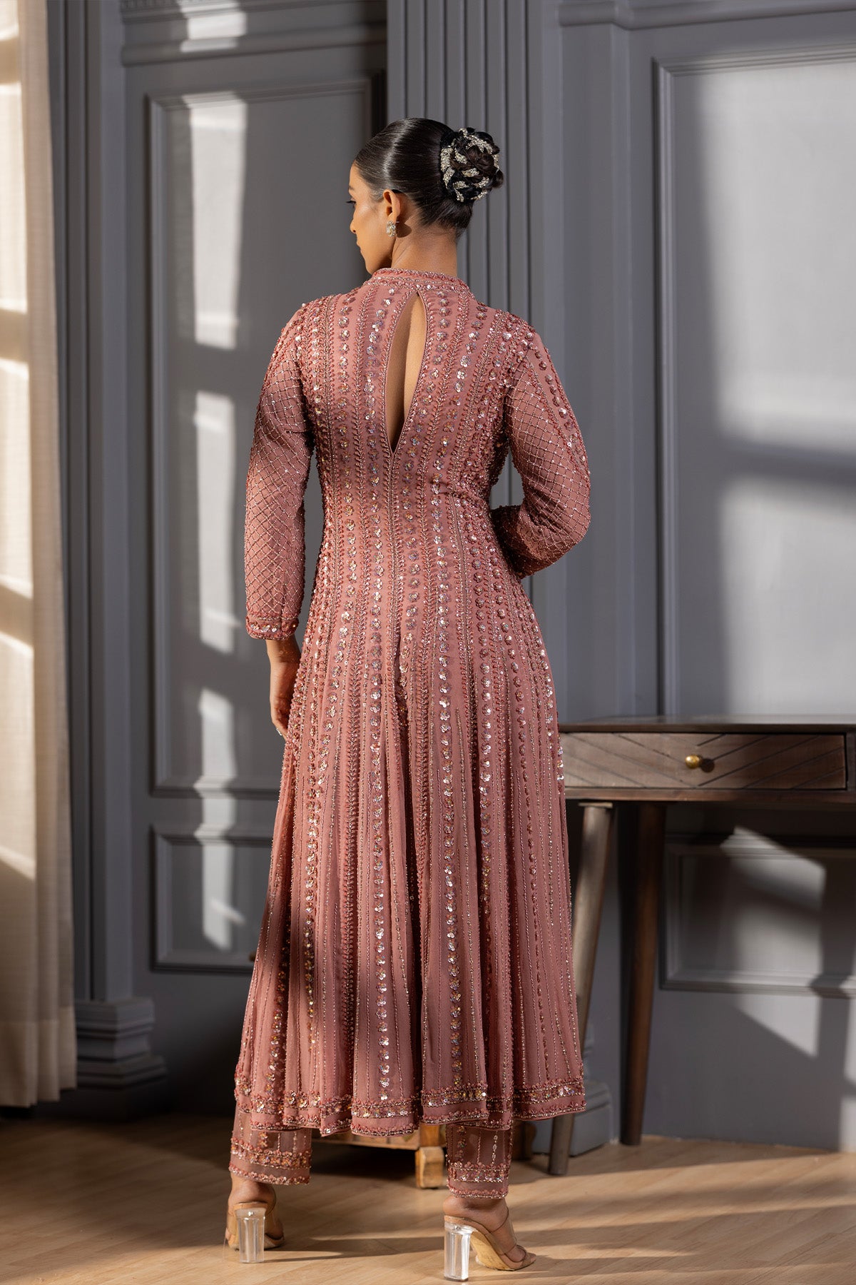 Blush Pink Embroidered Short Anarkali Set