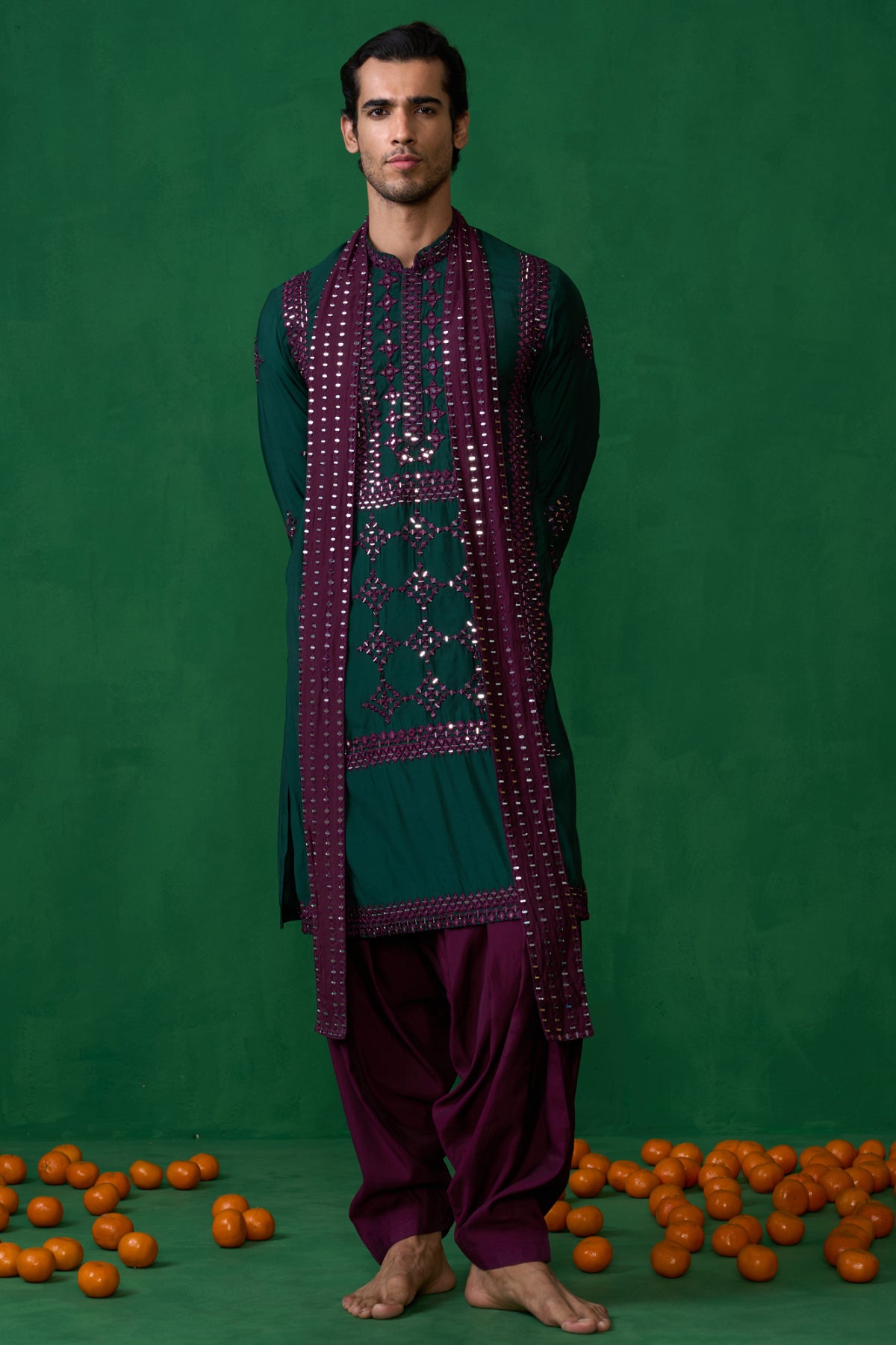 DARPAN BOTTEL GREEN KURTA SET