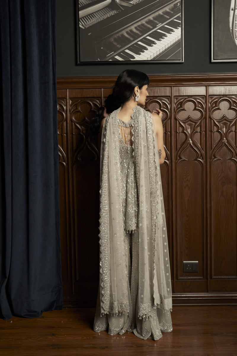 Grey Peplum Sharara Set