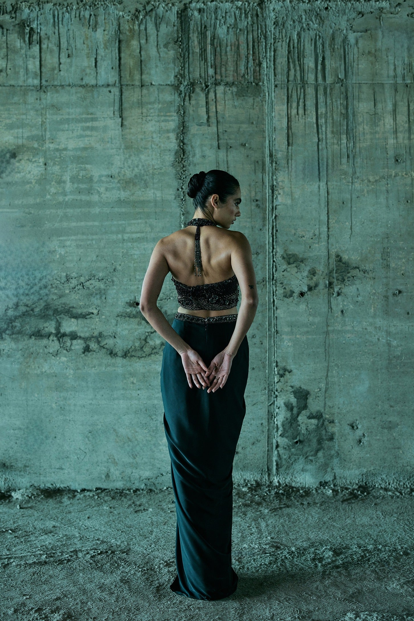 Black Hand Embellished Bustier With Skirt Set