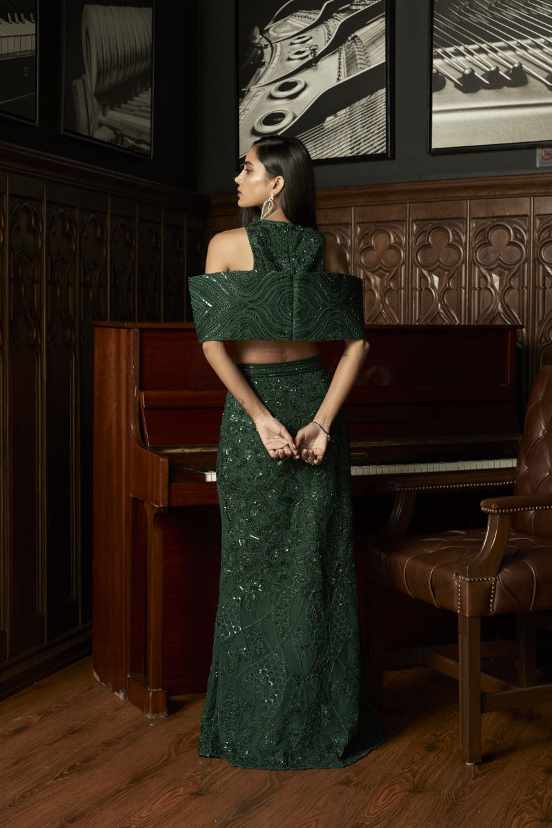Emerald Indowestern Top-Skirt Set