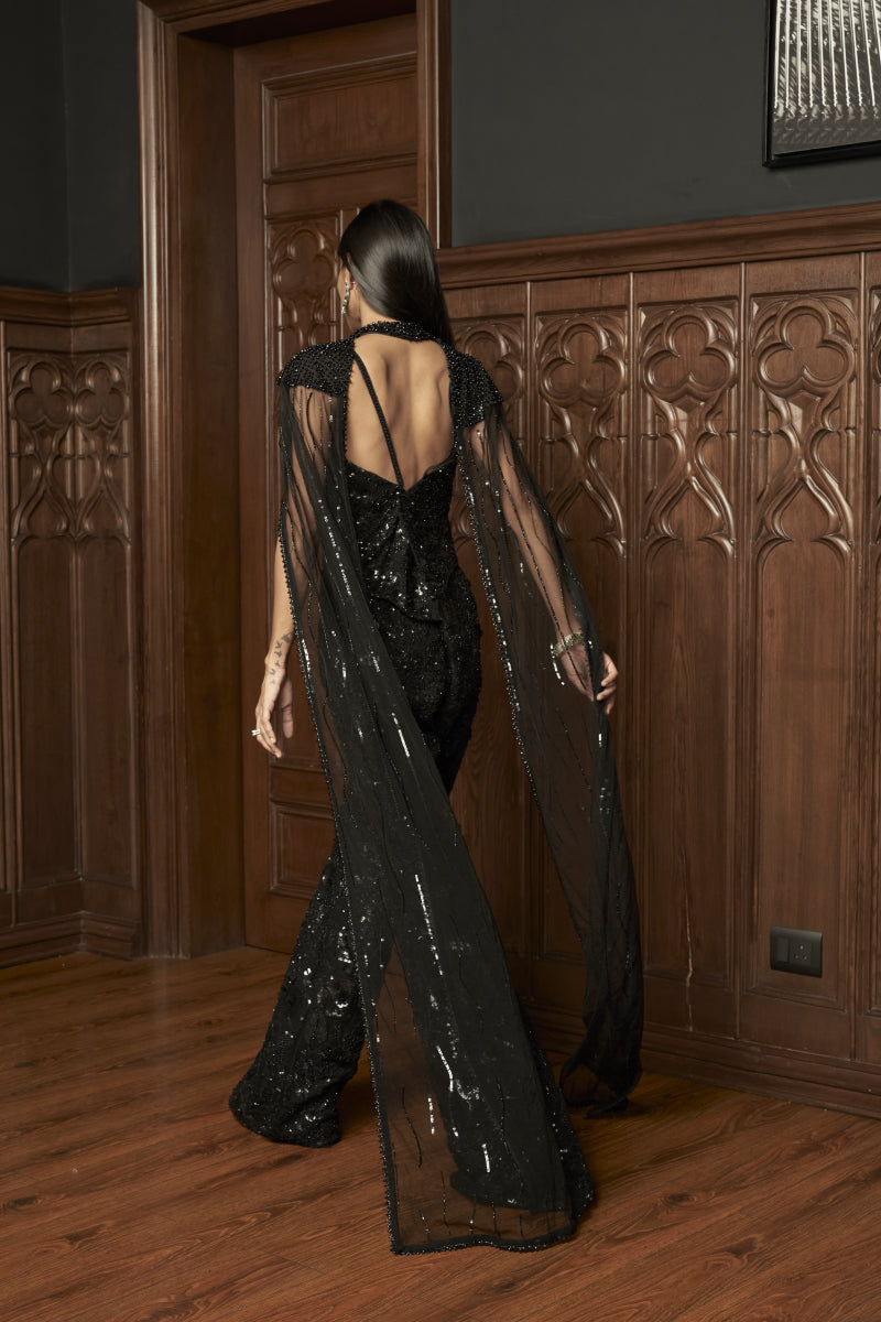 Black Cape-Pant Indo-Western Set