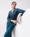 Load image into Gallery viewer, Teal Chinon Indowestern Jacket With Pants
