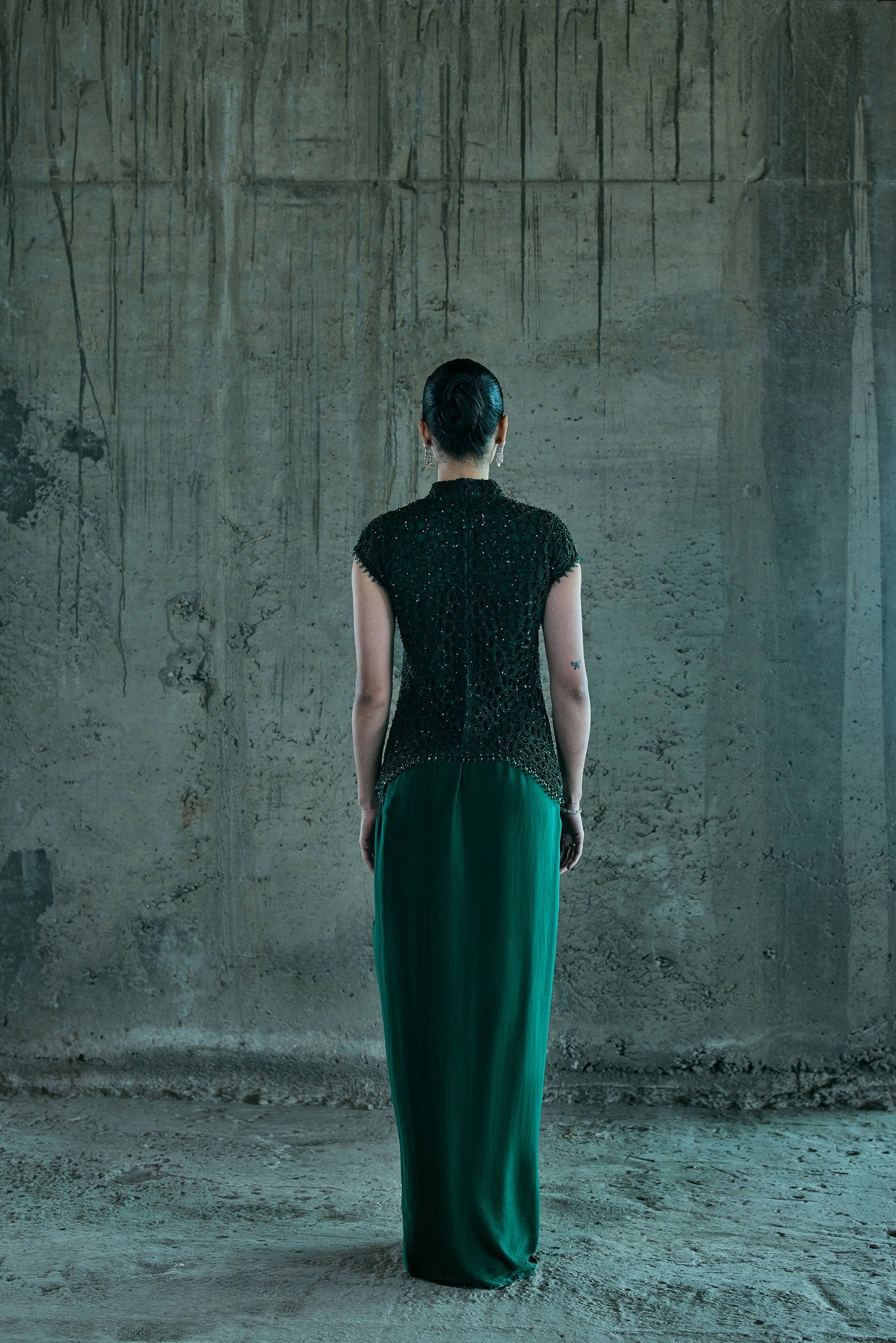 Emerald Cutwork Top With Skirt Set