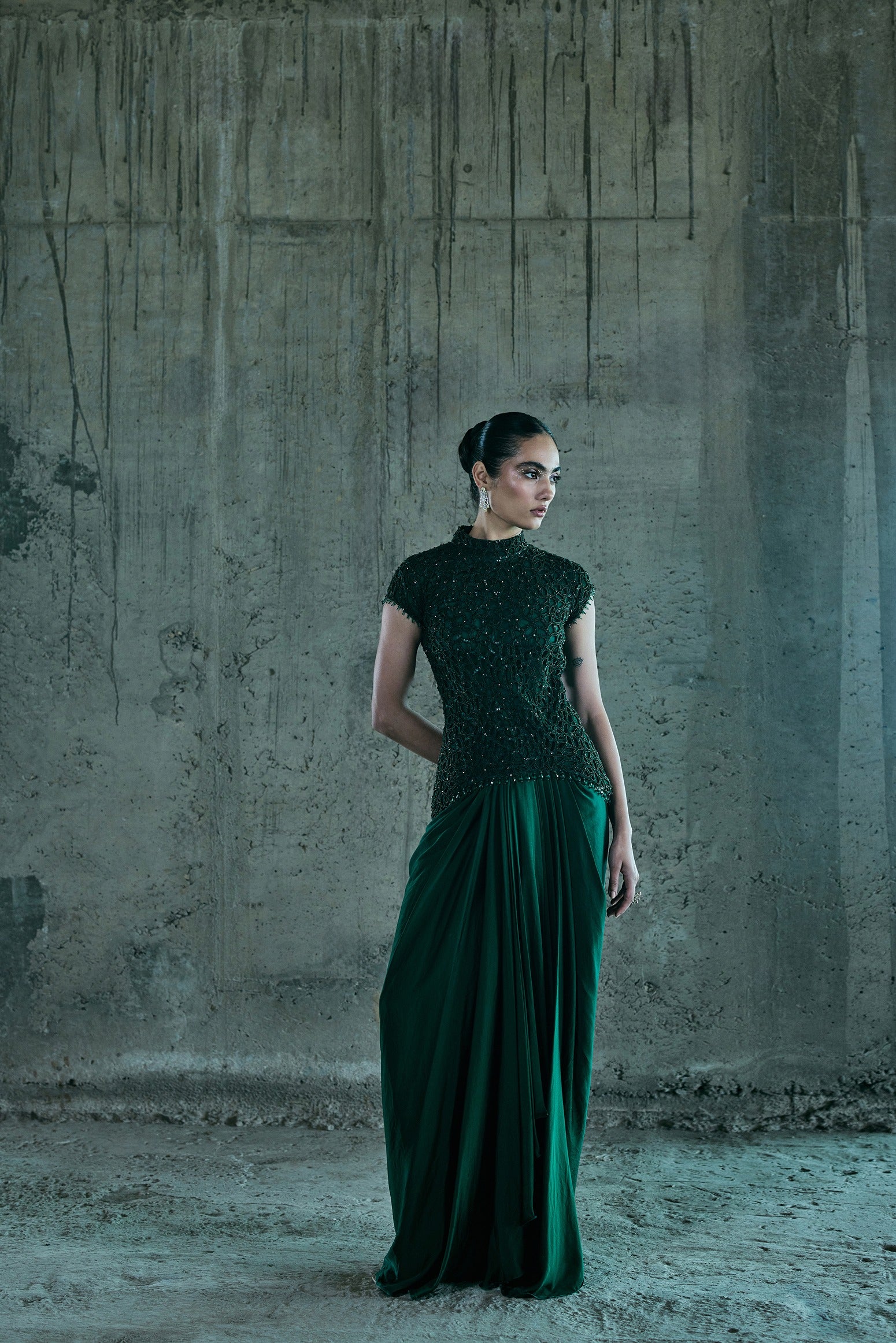 Emerald Cutwork Top With Skirt Set