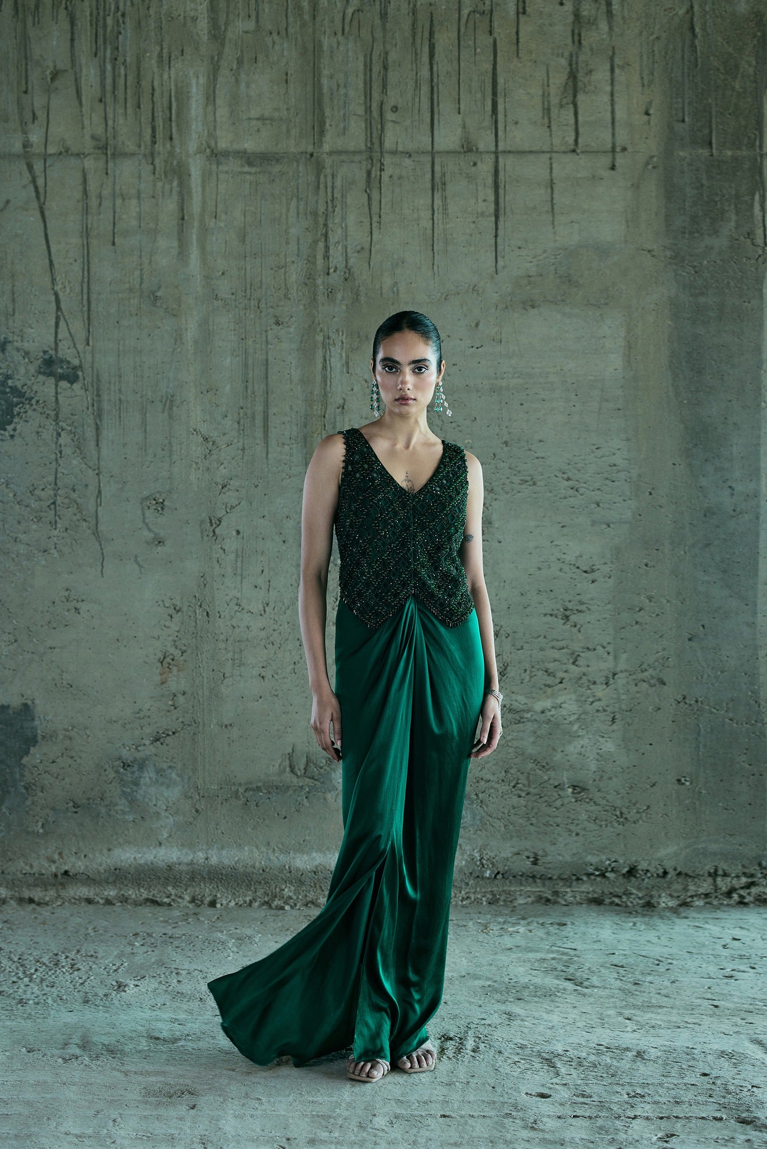 Emerald Crystal Jacket With Skirt Set
