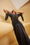Load image into Gallery viewer, Black Drape Saree With A Cape Jacket
