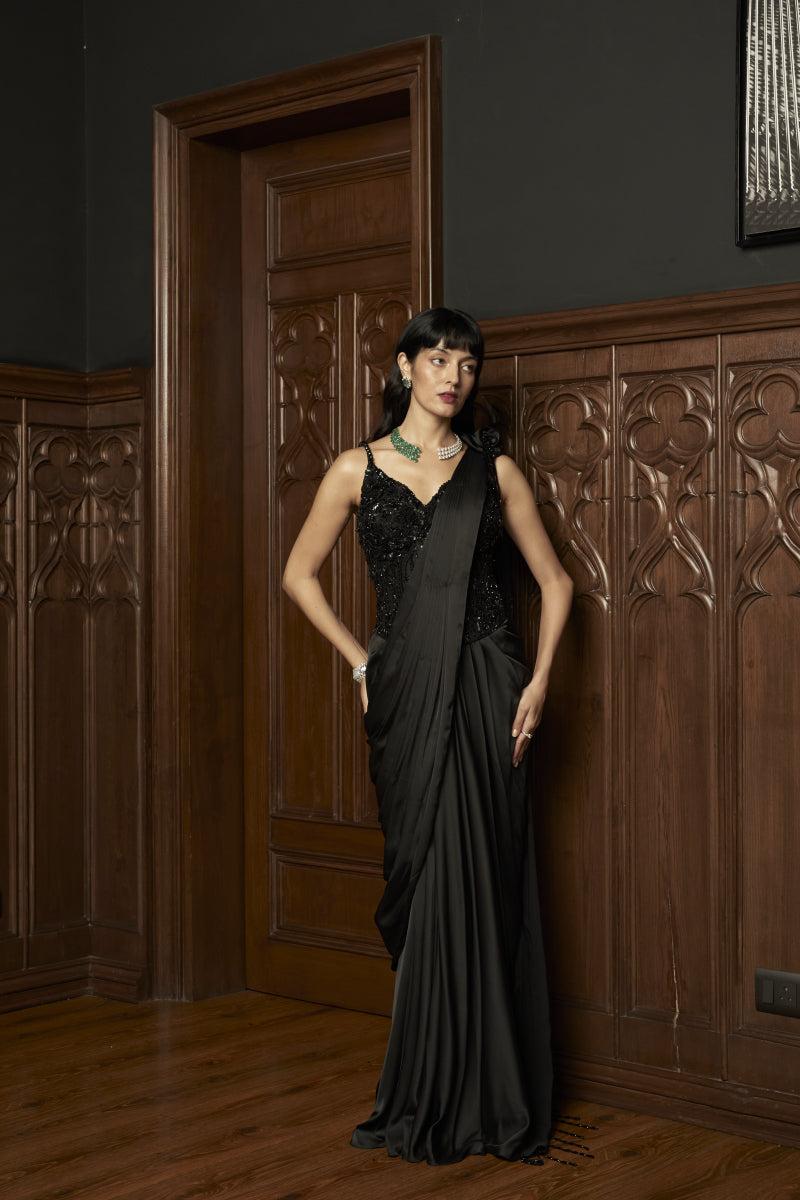 Black Cocktail Corset Drape Saree