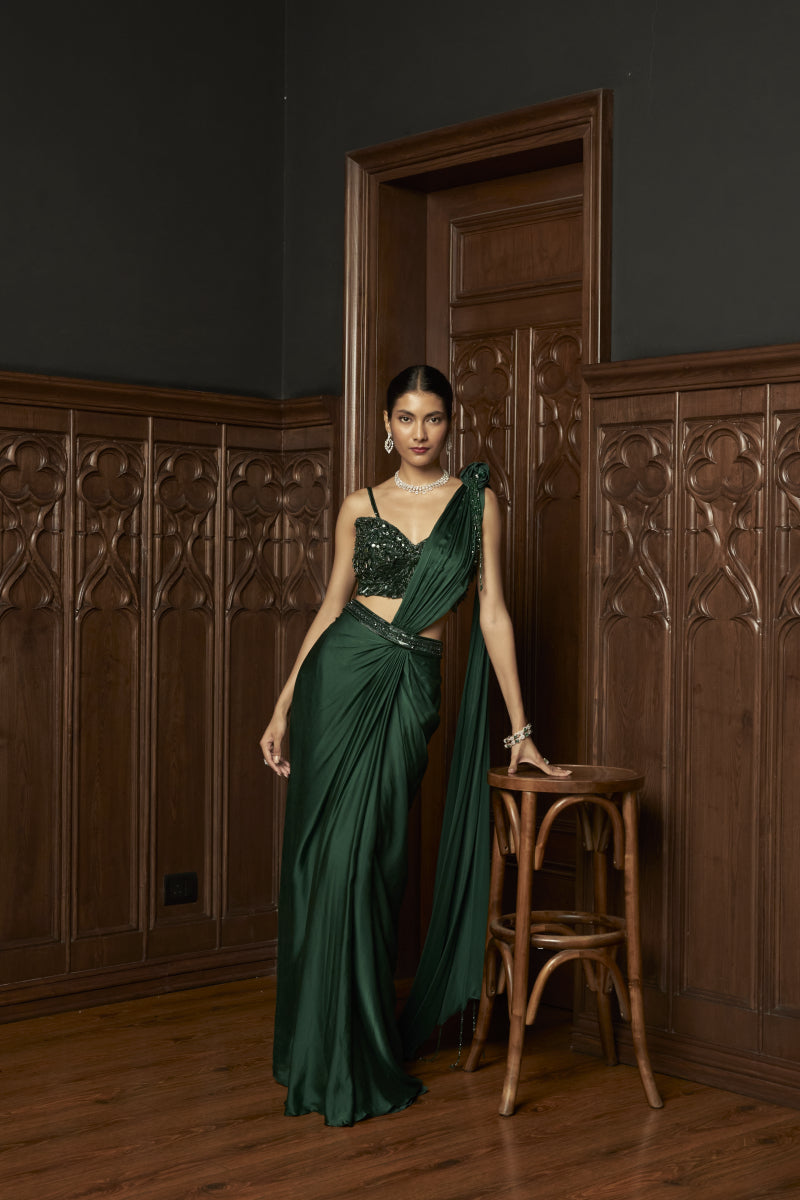Emerald Drape Saree With 3D Blouse