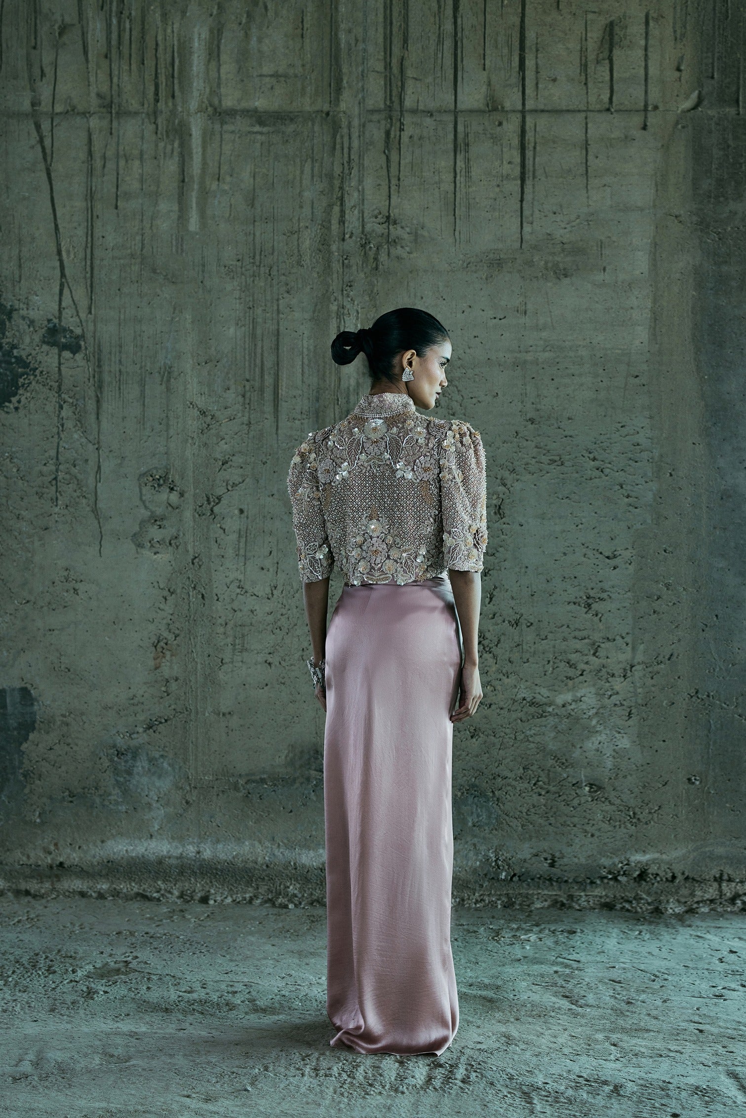 Rosegold Short Jacket Set With Bustier And Skirt