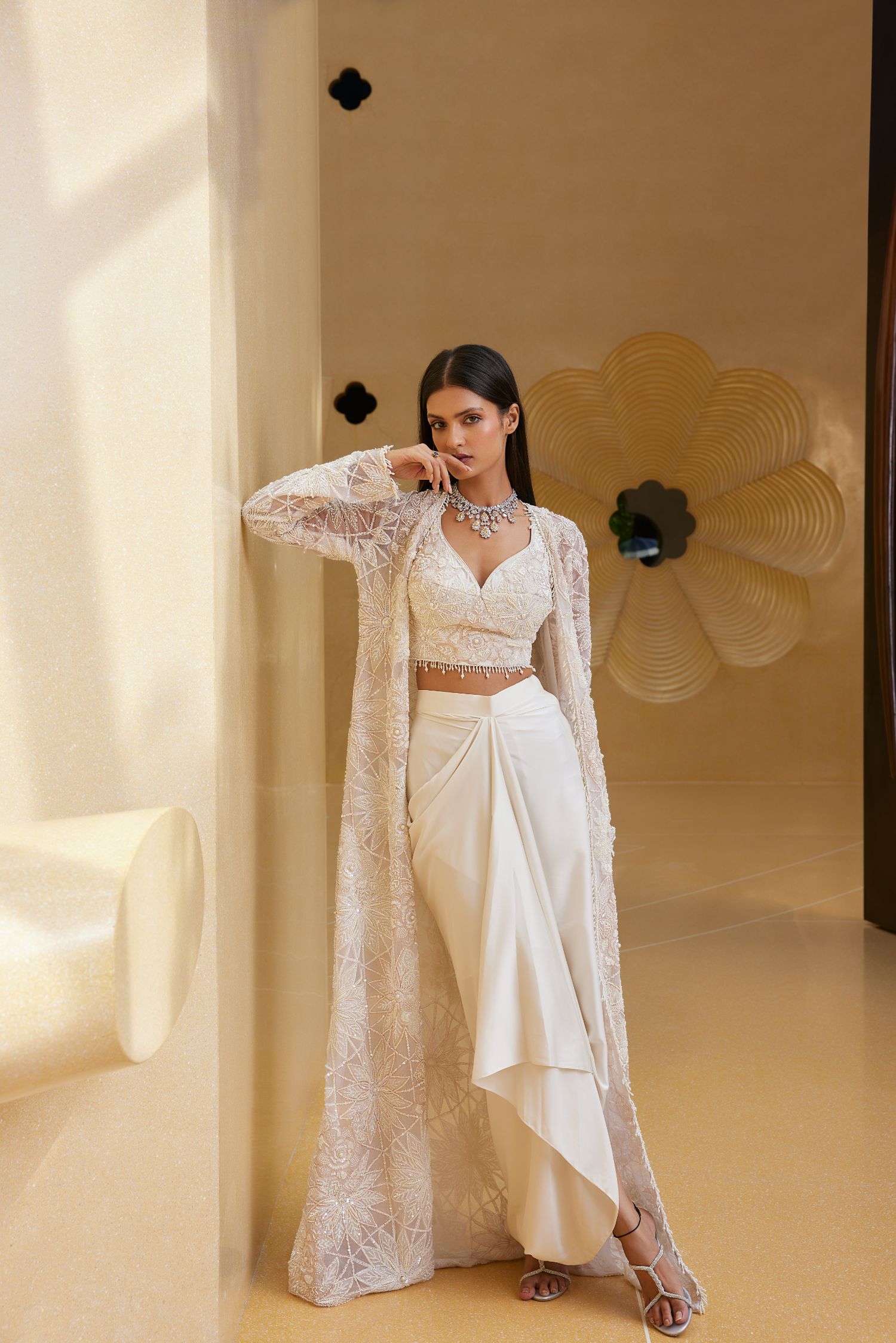 Ivory Jacket Set With An Up-Skirt