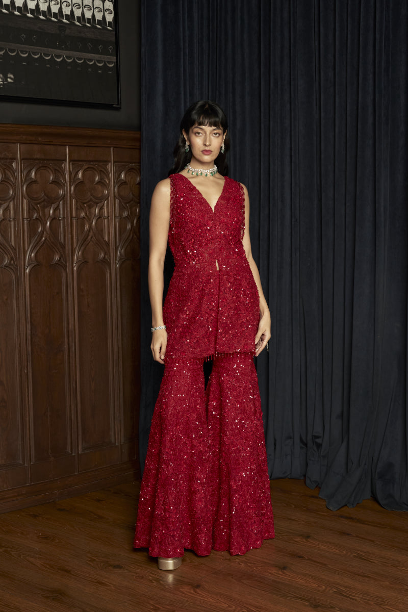 Red Sharara Set