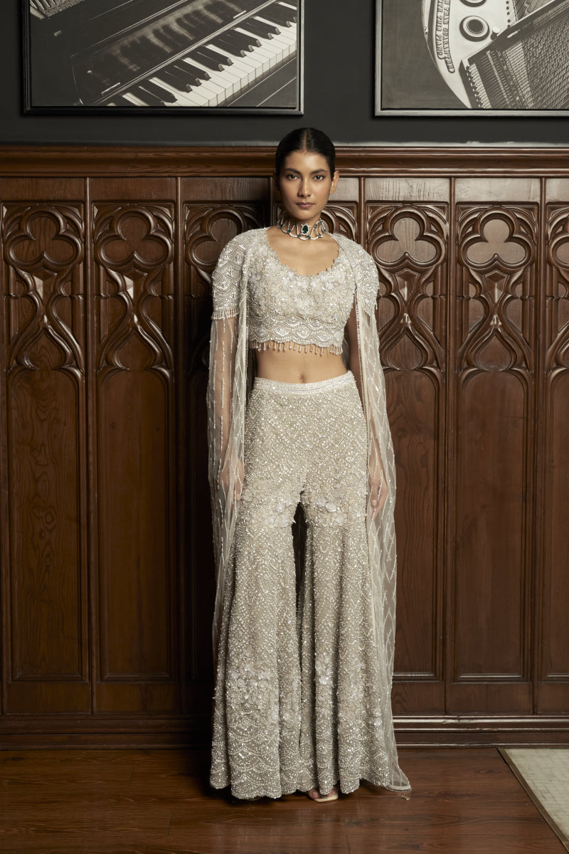 Grey Indo-Westen Cape Pant Set