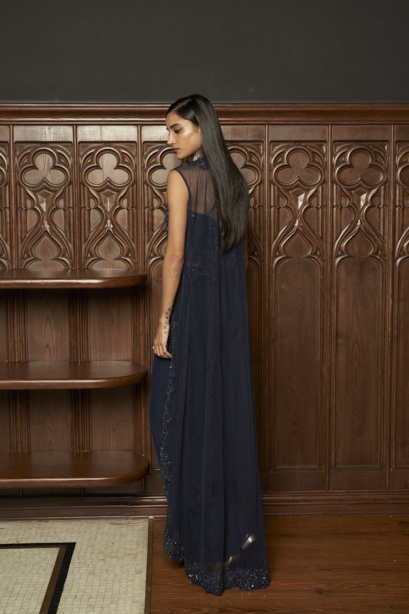 Navy Indo-Western Corset With Jacket Set