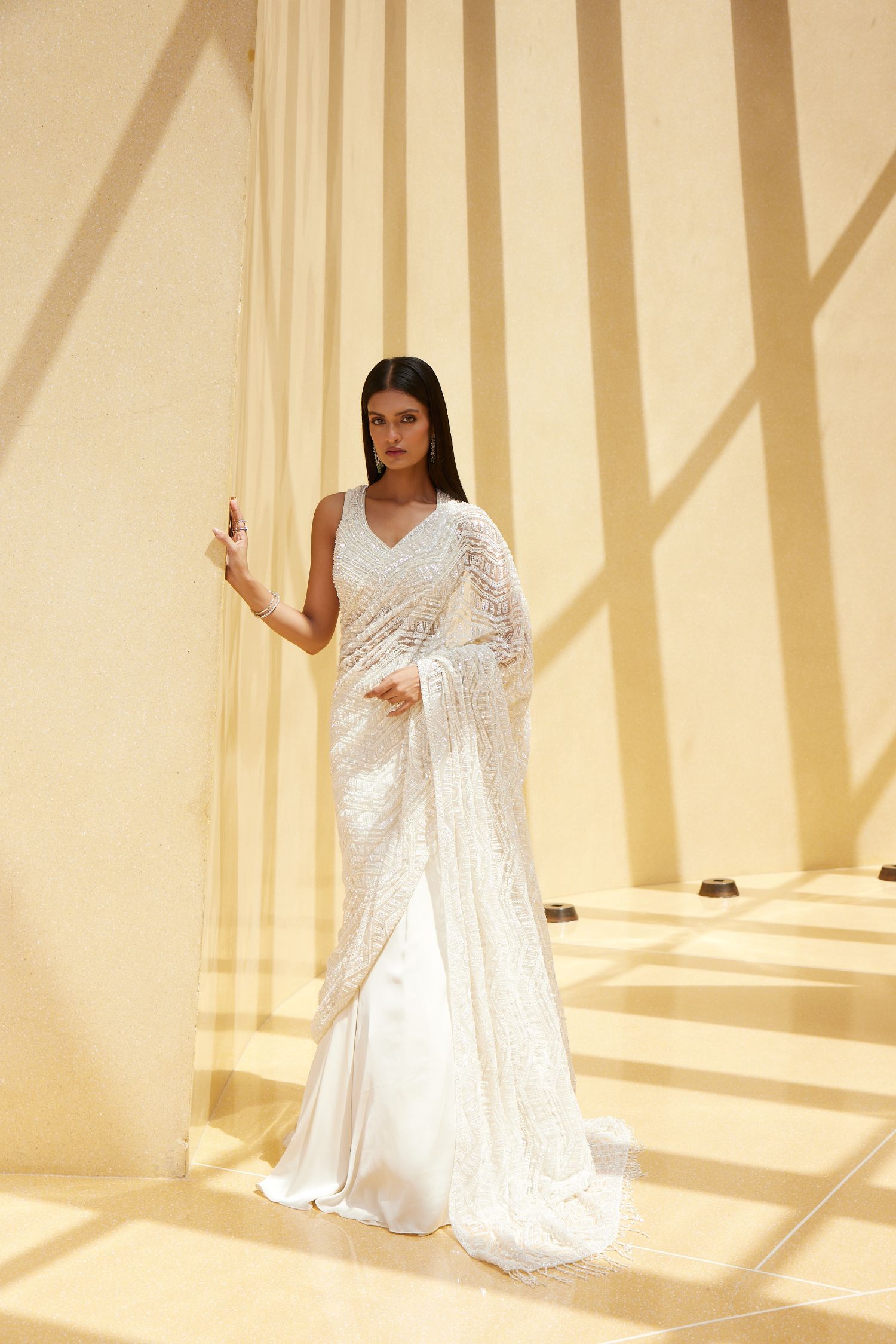 Ivory Drape Skirt Saree