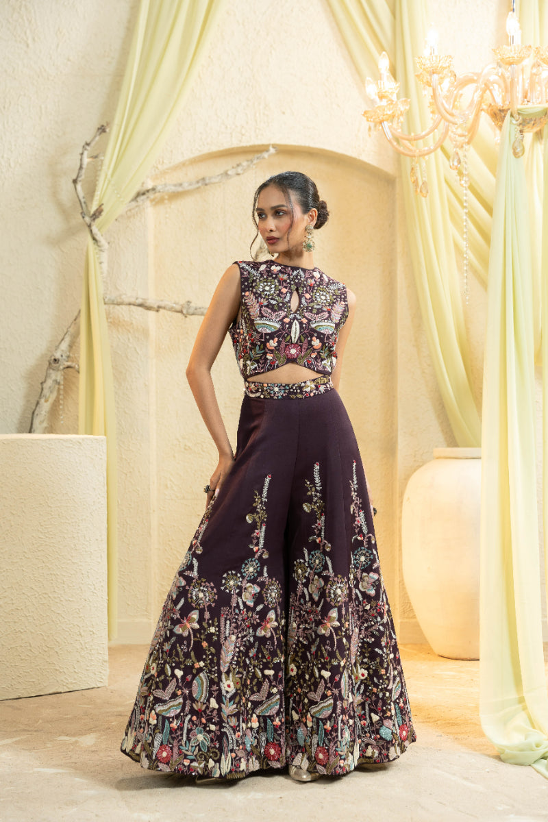 Wine Hand-Embroidered Jumpsuit