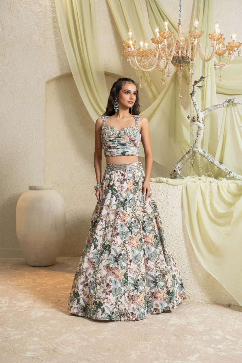 Muted Garden Hand-Embroidered Lehenga