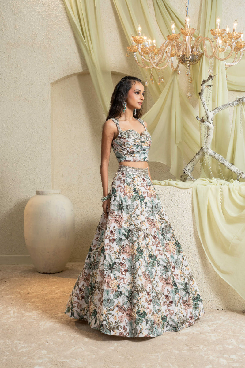 Muted Garden Hand-Embroidered Lehenga