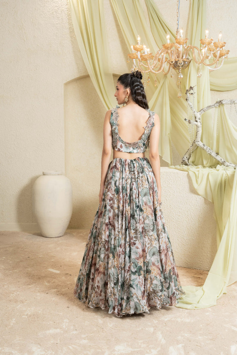 Muted Garden Hand-Embroidered Lehenga
