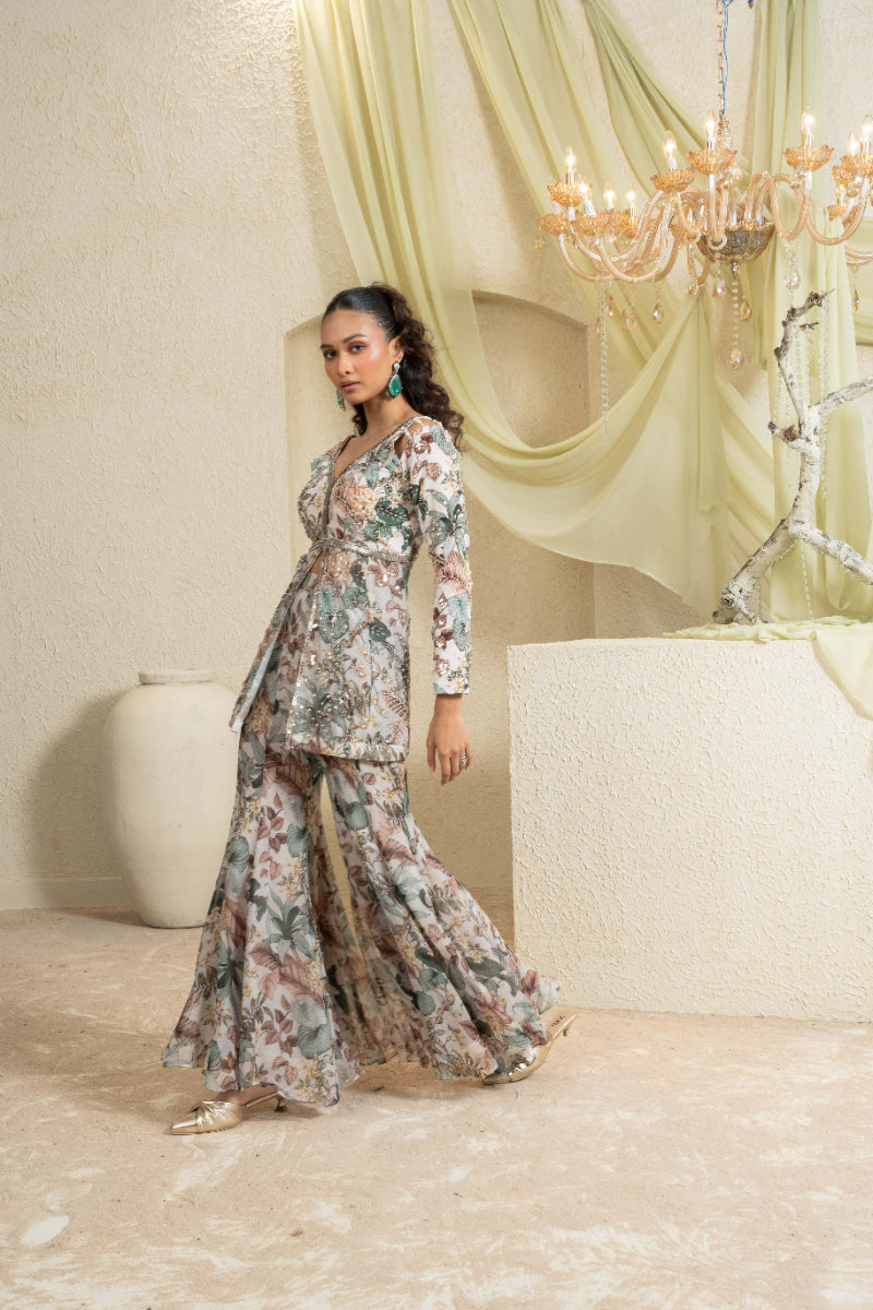 Muted Garden Hand-Embroidered Sharara Set