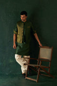 Load image into Gallery viewer, Midas Deep Green Tissue Stripe Nehru Jacket - Set of 1
