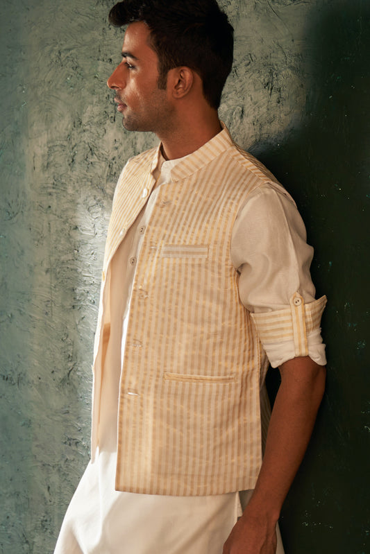 Midas Ivory Tissue Stripe Nehru Jacket - Set of 1